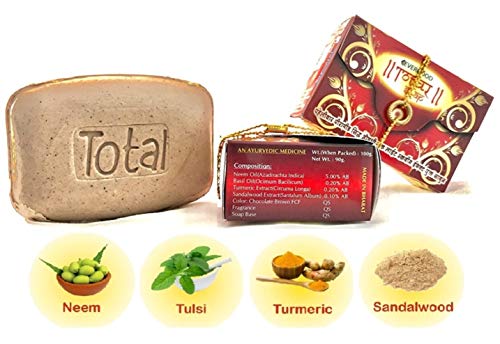 EVERGOOD Total Ayurvedic Skin Soap with Neem, Basil Oil, Sandalwood & Turmeric - Pack of 3 | Natural Cleansing & Moisturizing for Dry, Sensitive Skin | Perfect for Daily Use & Spa Treatments