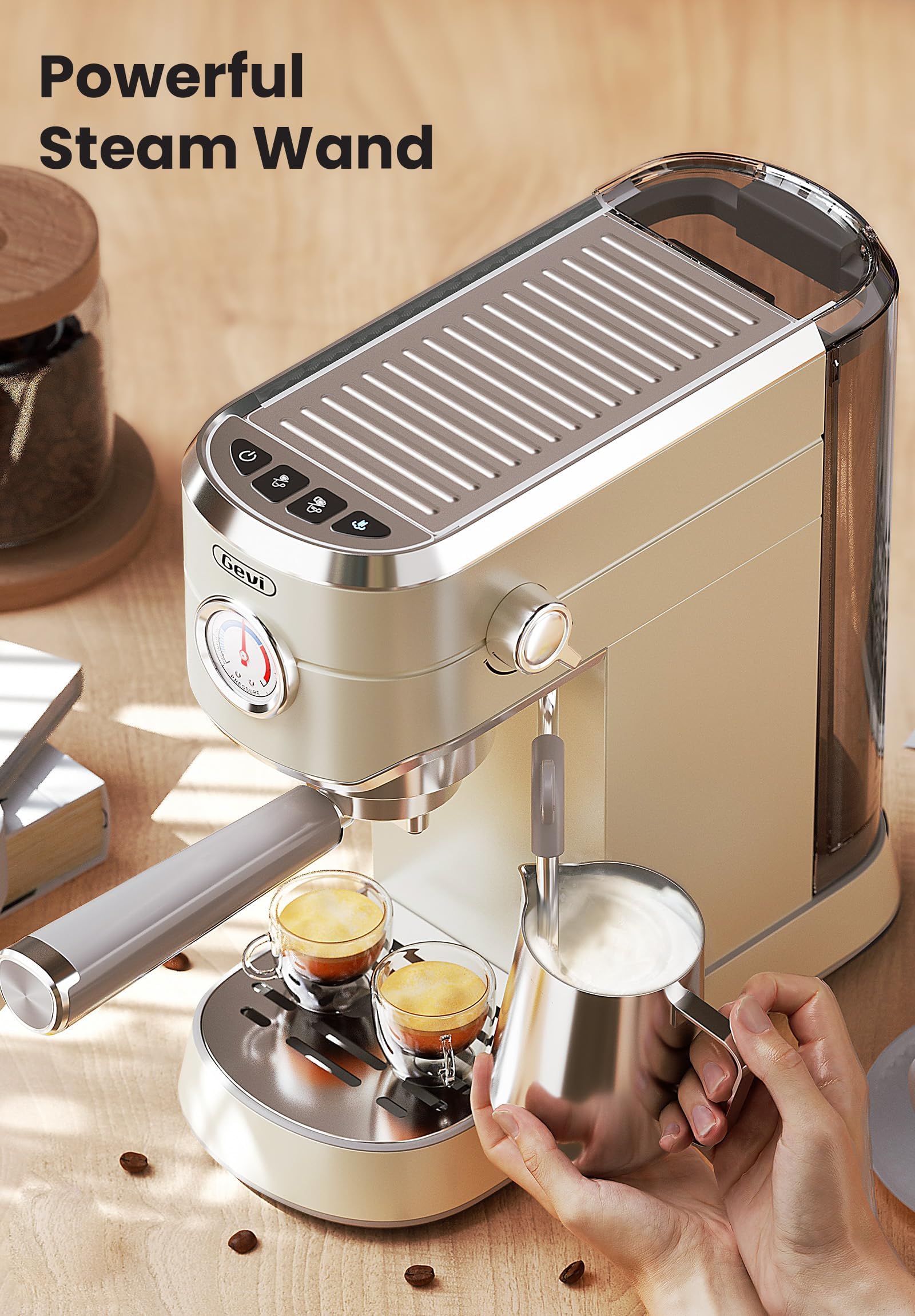 Gevi Commercial Espresso Machine & Coffee Maker - Professional Stainless Steel Latte Machine with Milk Frother for Home Baristas | Compact Cappuccino & Espresso Maker for Kitchen, Office, Cafe | Perfect Gift for Coffee Lovers