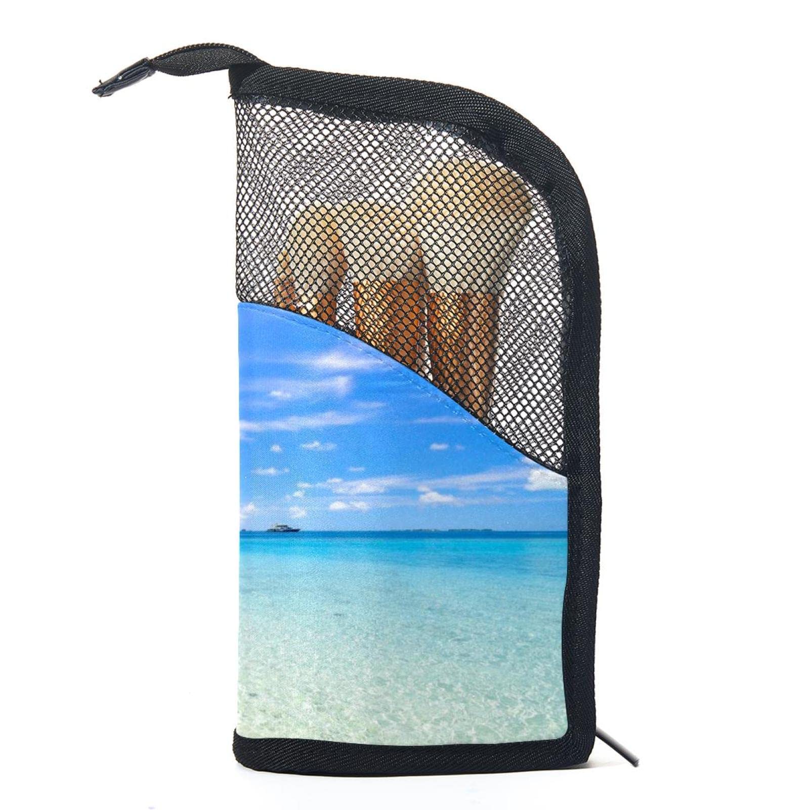 12-Piece Makeup Brush Organizer Bag with Tropical Beach Sky Clouds Design - Portable Waterproof Cosmetic Brush Holder Case for Travel, Home, and Professional Makeup Artists