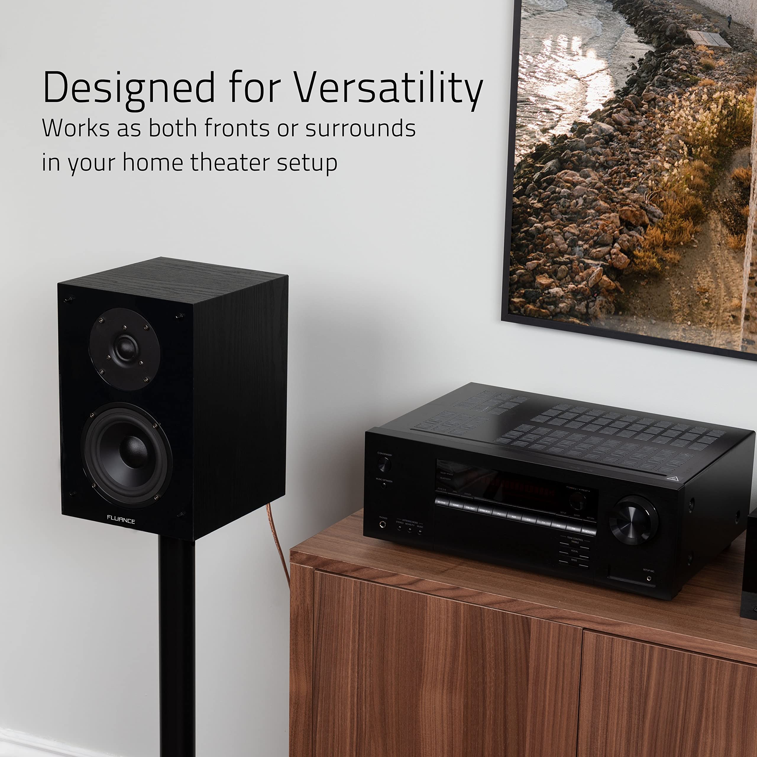 Fluance SX6-BK Elite High Definition 2-Way Bookshelf Speakers - Premium Black Ash Wood Finish for Home Theater & Stereo Systems | Perfect for Movie Nights, Gaming & Music Listening