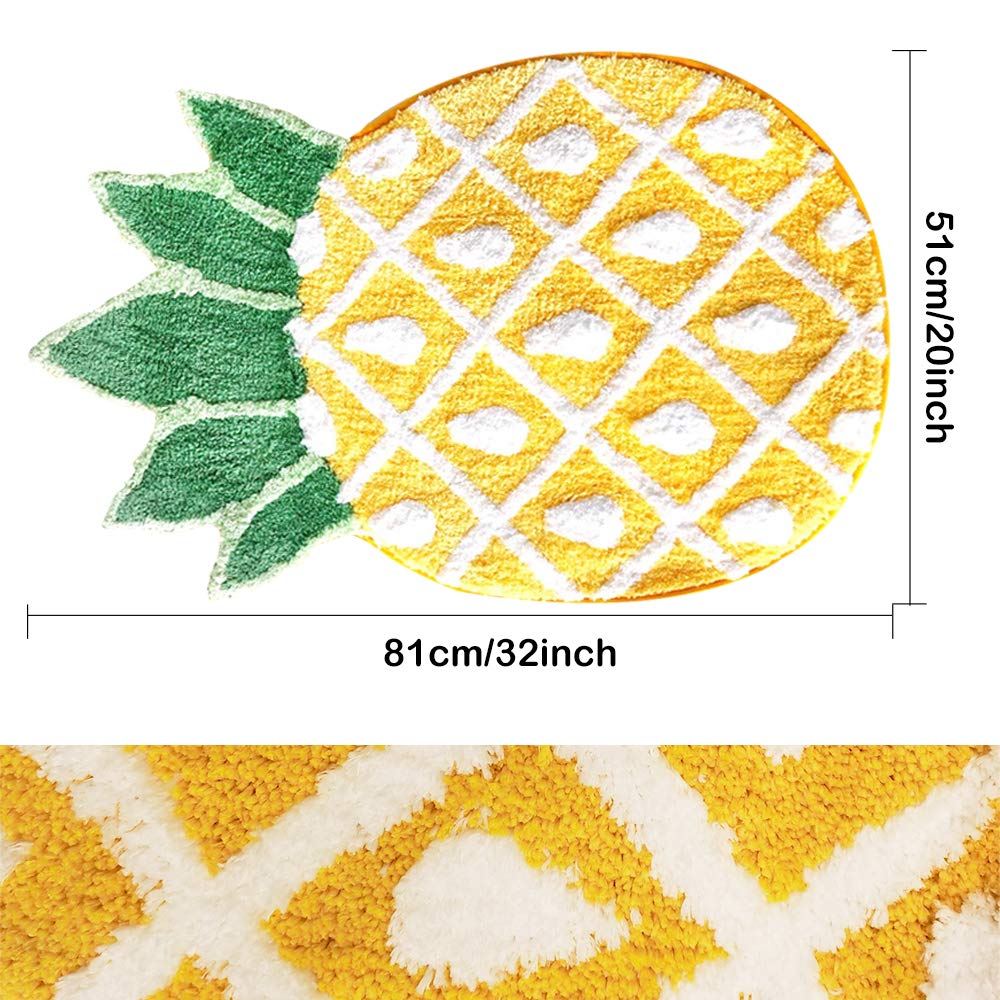 Non-Slip Pineapple Welcome Doormat - 32 x 20 Inch Cartoon Fruit Indoor Rug for Home Decor, Living Room, Bedroom & Bathroom - Machine Washable Anti-Skid Carpet - Perfect for Entryway, Kitchen & Laundry Room Decor