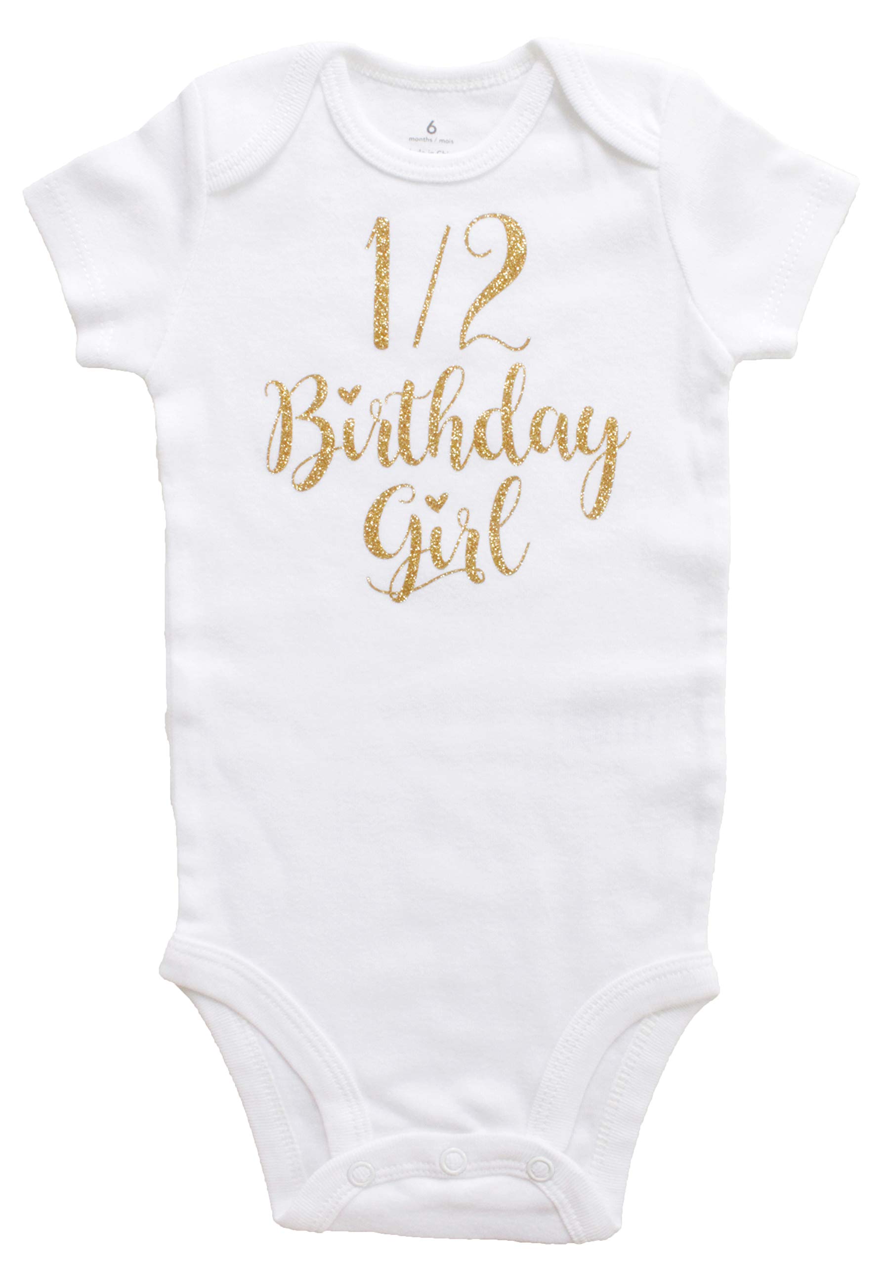LilPinkGoose Baby Girl Half Birthday Outfit Set - Gold Glitter Dusty Rose Bodysuit with Tutu & Bloomers (3PCS) | Perfect for 1/2 Year Photo Shoots, Birthday Parties & Special Occasions