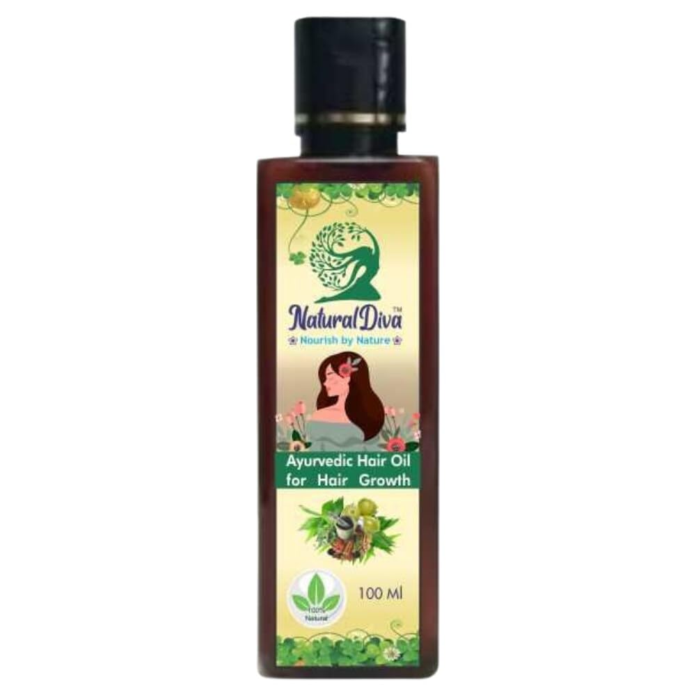 Natural Diva Ayurveda Hair Oil for Long & Voluminous Hair - Herbal Hair Growth Treatment to Reduce Hair Fall (100ml) | Daily Nourishment for Dry, Damaged Hair | Perfect for Scalp Massage & Overnight Hair Care