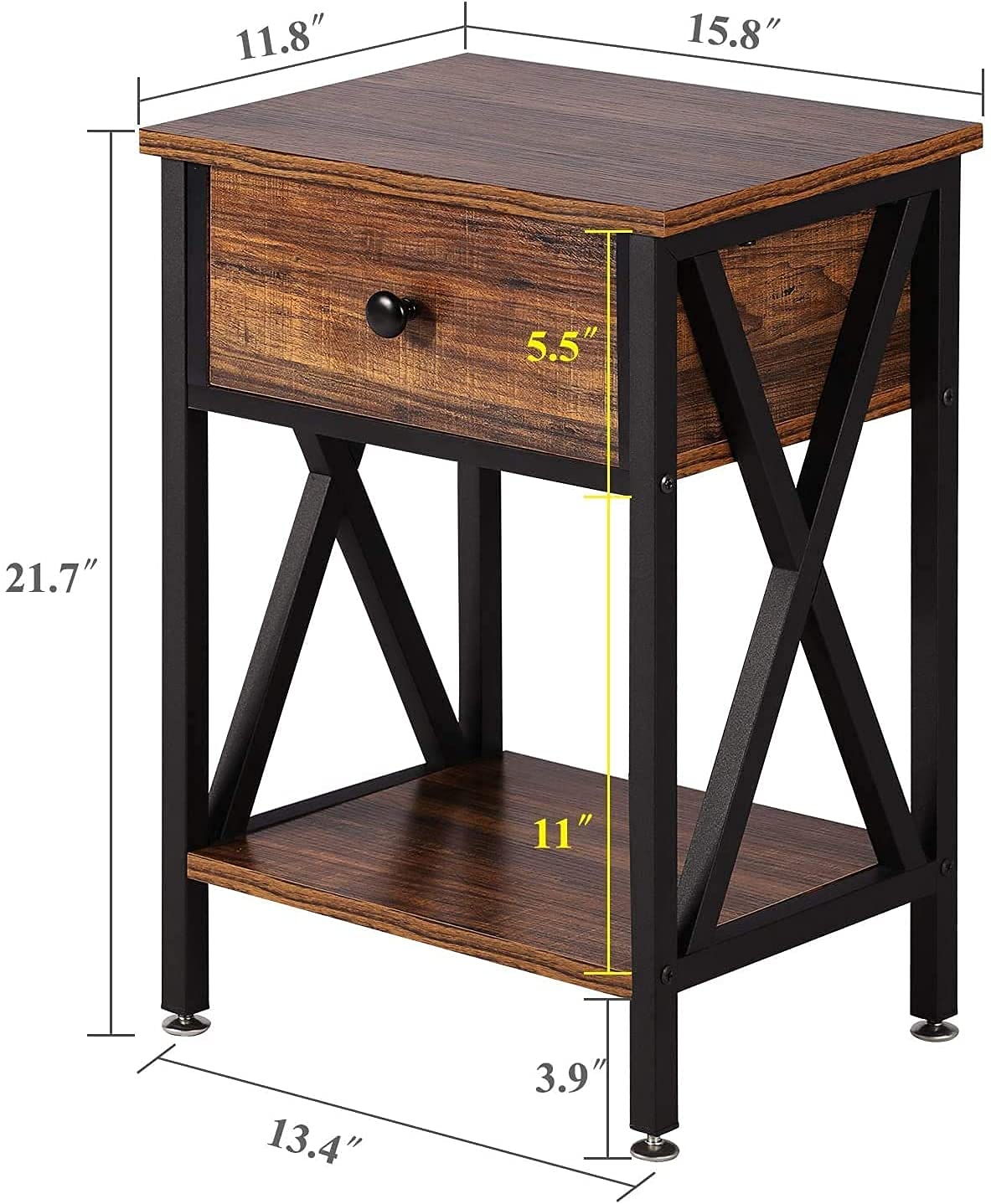 VECELO Modern Nightstands Set of 2 - Industrial Metal Frame Bedside Tables with Drawer & Storage Shelf for Bedroom & Living Room - Perfect for Small Spaces, Apartment Furniture & Home Decor