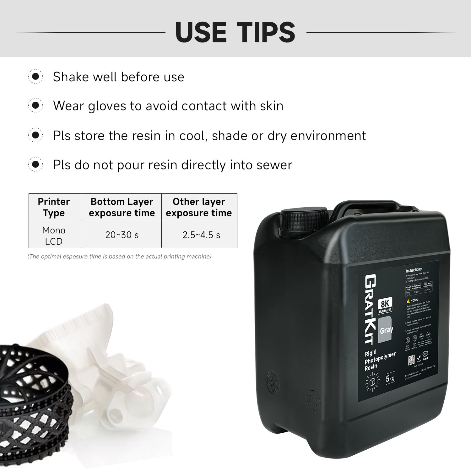 High Precision 8K Rigid 3D Printer Resin - 405nm UV-Curing Photopolymer Resin with Low Odor (5000g, Gray) - Ideal for Miniatures, Jewelry, Dental Models & Engineering Prototypes