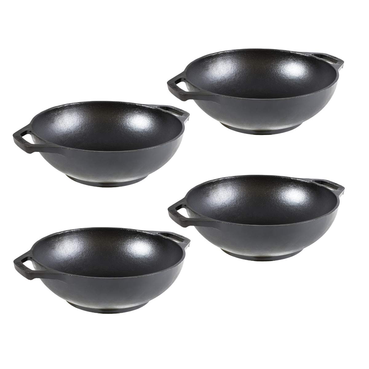 Lodge Cast Iron 9 Inch Mini Wok Set of 4 – Pre-Seasoned Skillet for Stir Fry, Sautéing & Asian Cooking – Perfect for Stovetop, Oven & Outdoor Camping Use