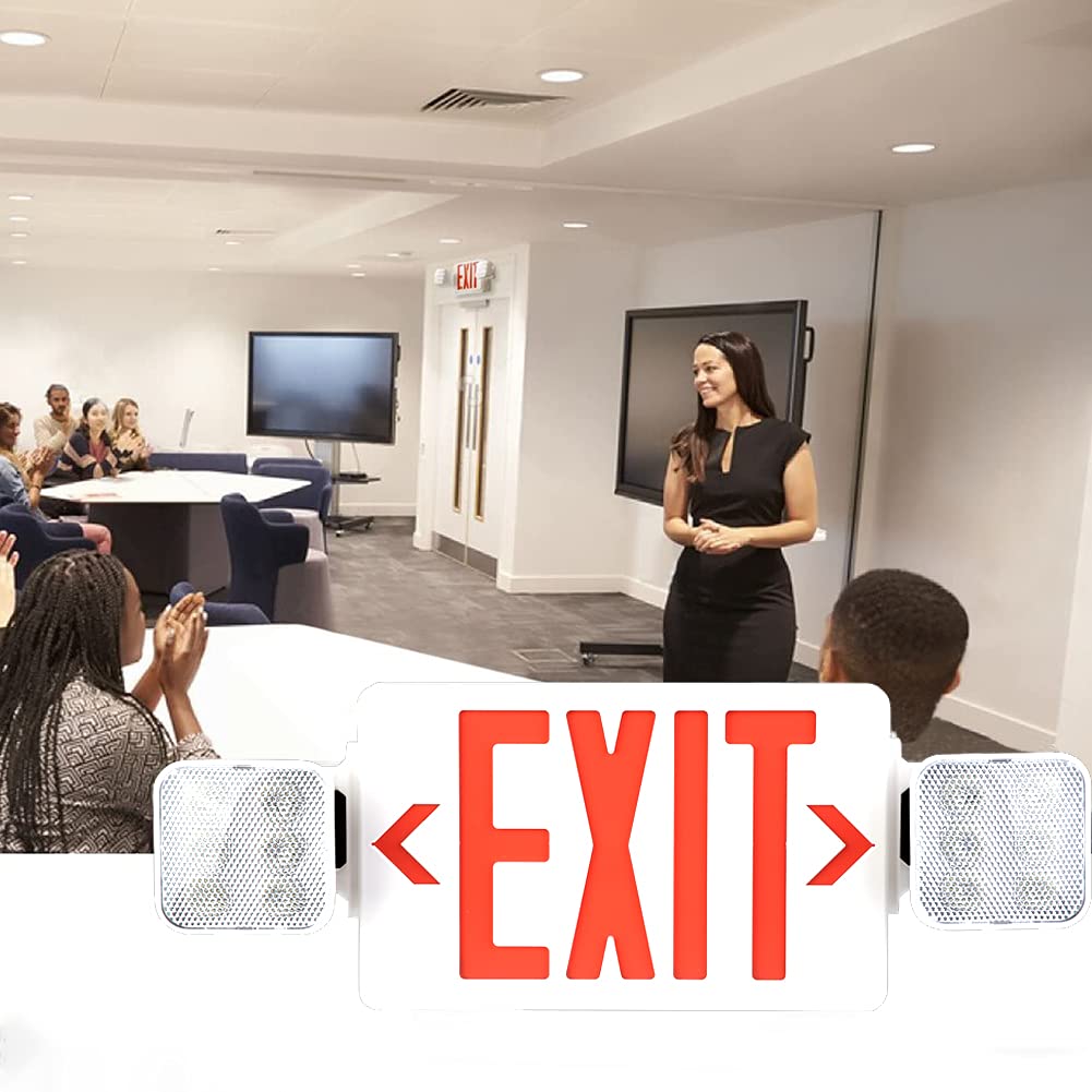 OSTEK Red LED Exit Sign Emergency Light - UL-Listed Fire Resistant ABS Dual Head Emergency Exit Lighting with 90 Min Battery Backup - Perfect for Offices, Schools, Hotels & Commercial Buildings