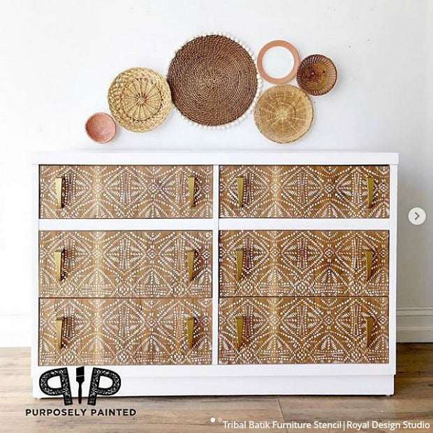 Tribal Batik Furniture Stencil - Handmade Wooden Stencils for DIY Furniture Painting & Home Decor | Perfect for Cabinets, Tables, and Wall Art Projects