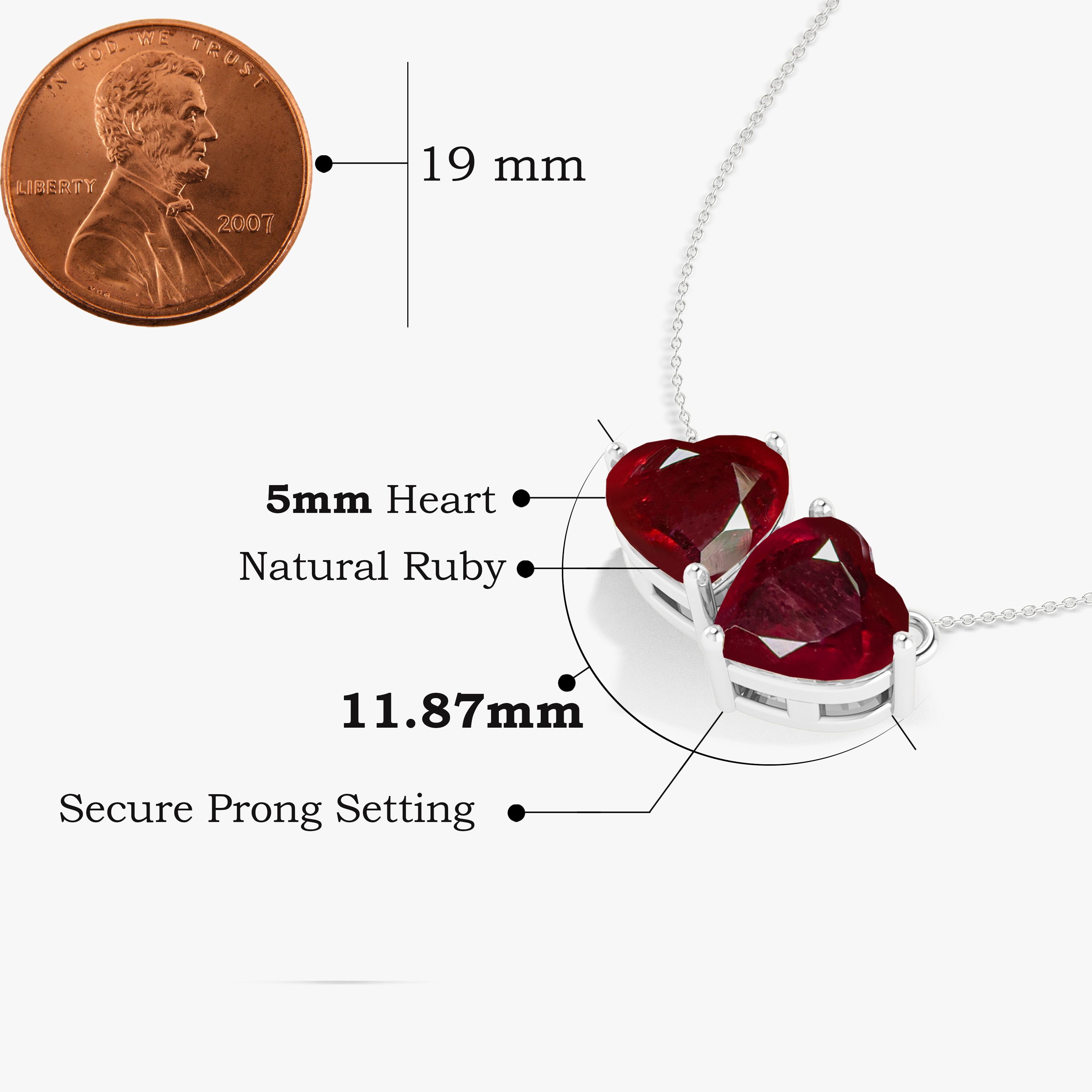 Authentic Red Ruby Dual Heart Pendant Necklace - Elegant Jewelry Gift for Women, Valentine's Day, Anniversary & Romantic Occasions