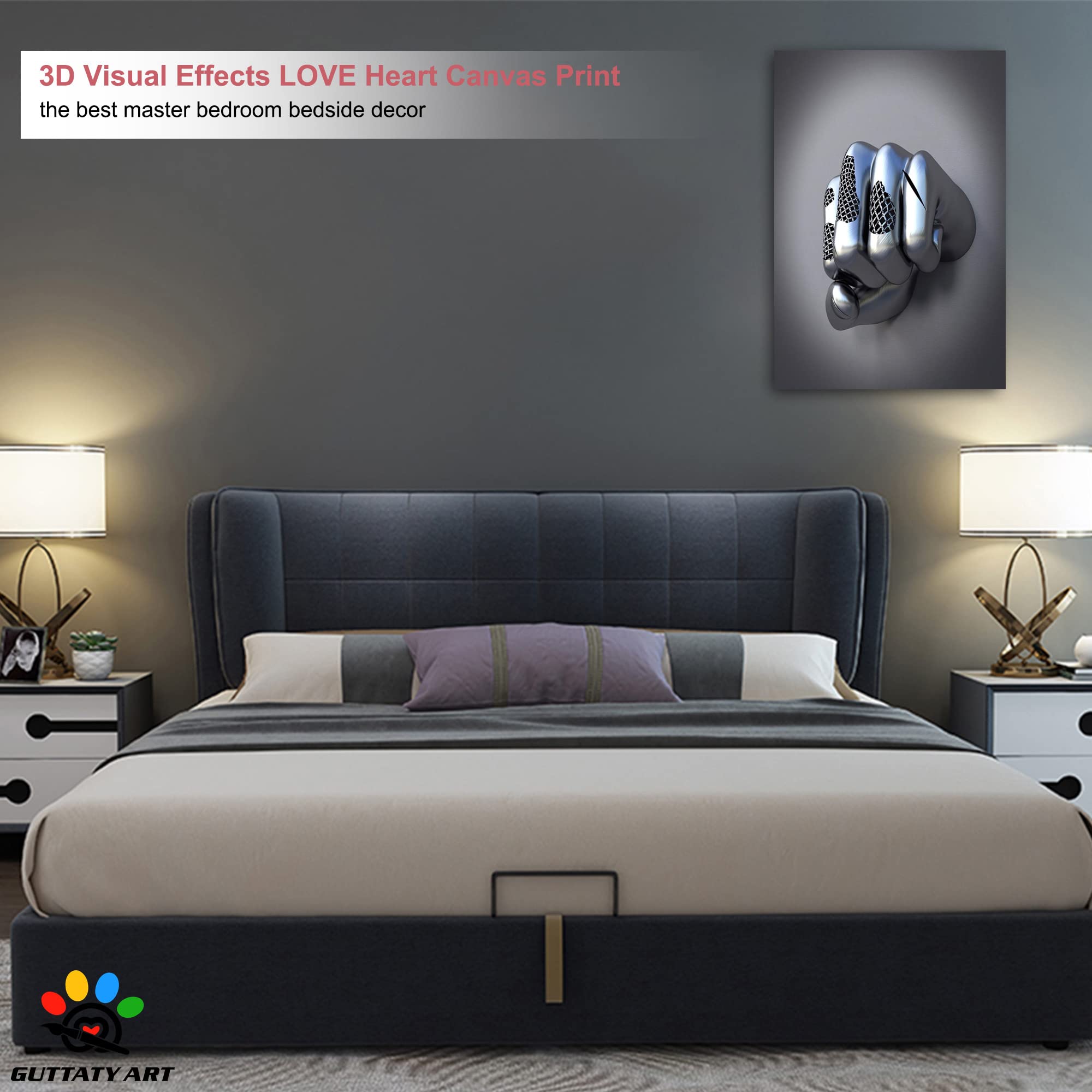 3D Metal Effect Fist Canvas Wall Art - Modern Silver Framed Wall Decor for Men's Bedroom & Living Room - Valentine's Day Gift Idea - 24x36 Inches - Perfect for Home Office, Man Cave, and Contemporary Spaces