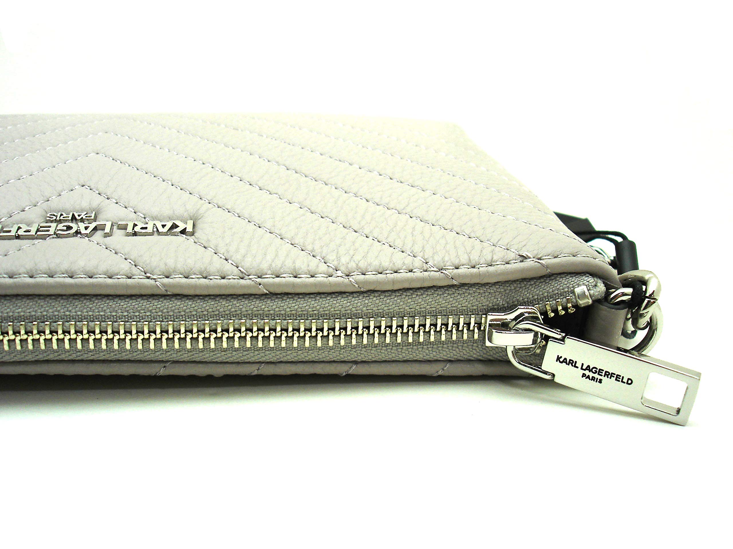 Karl Lagerfeld Paris Charlotte Small Pebbled Leather Crossbody Bag - Light Grey/Silver | Fashionable & Elegant for Women | Perfect for Work, Travel & Evening Out