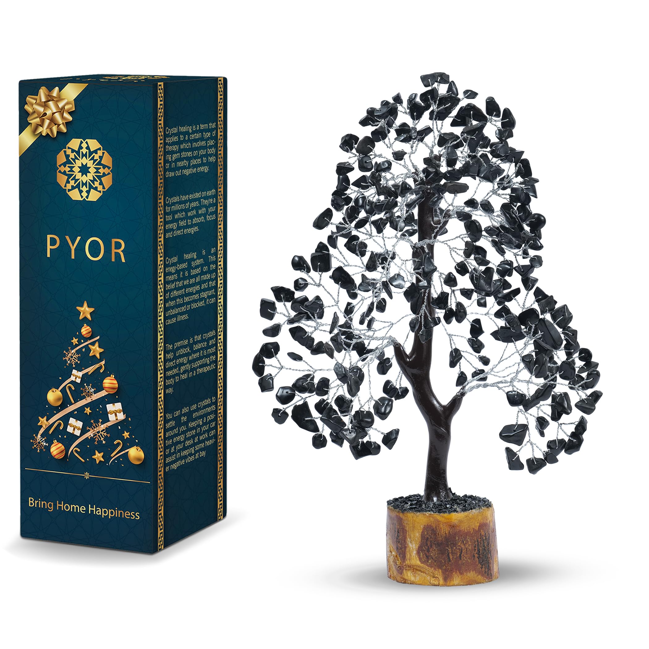 PYOR Black Tourmaline Feng Shui Money Tree with Real Crystals - Abundance Stones for Wealth & Prosperity | Home Office Decor, Spiritual Room Enhancement, Meditation Space & Positive Energy Booster