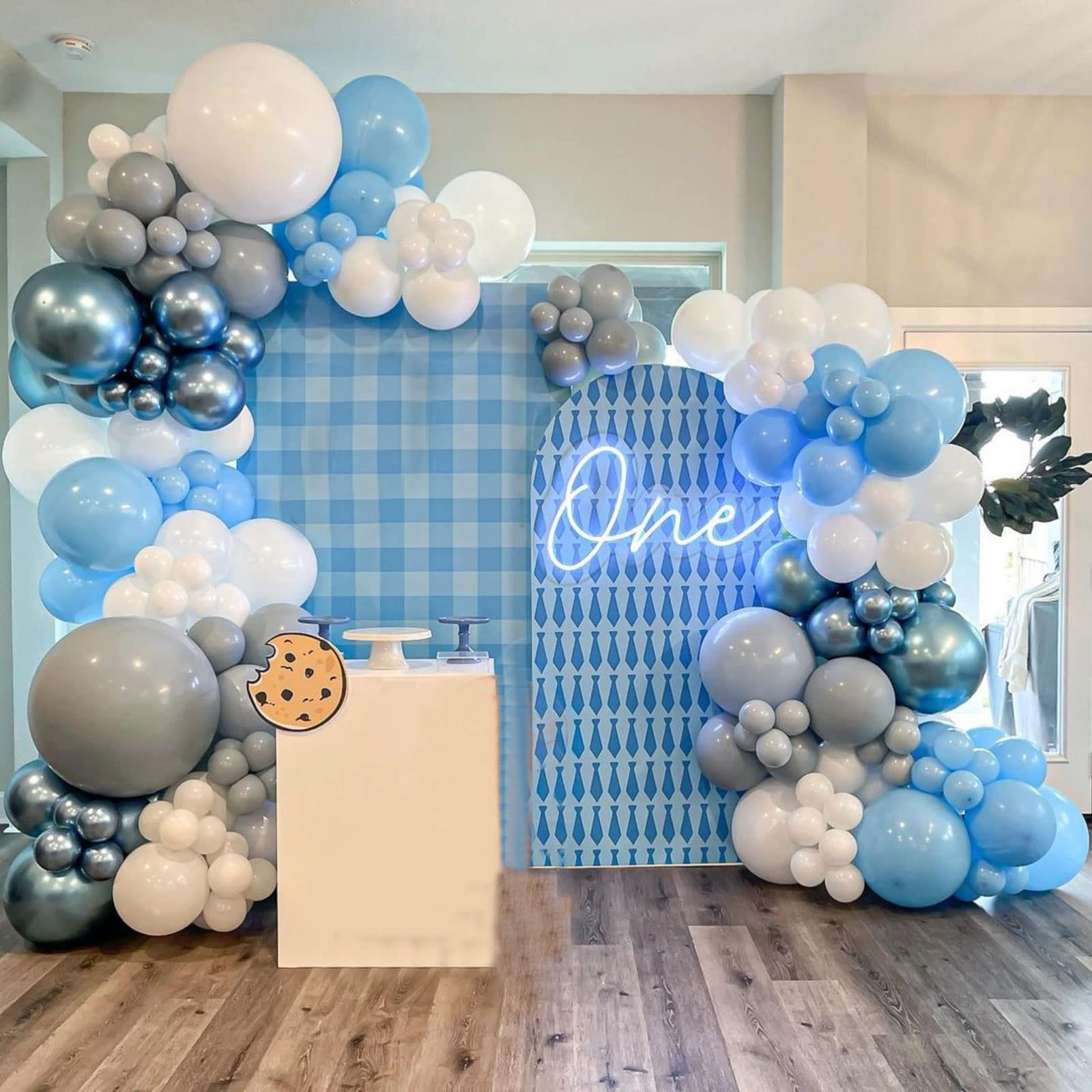 Blue White Metallic Balloon Arch Garland - Silver Grey Pastel Balloons for Birthday Party, Gender Reveal, Baby Shower & Anniversary Decorations | Helium Latex Balloons for Indoor & Outdoor Events