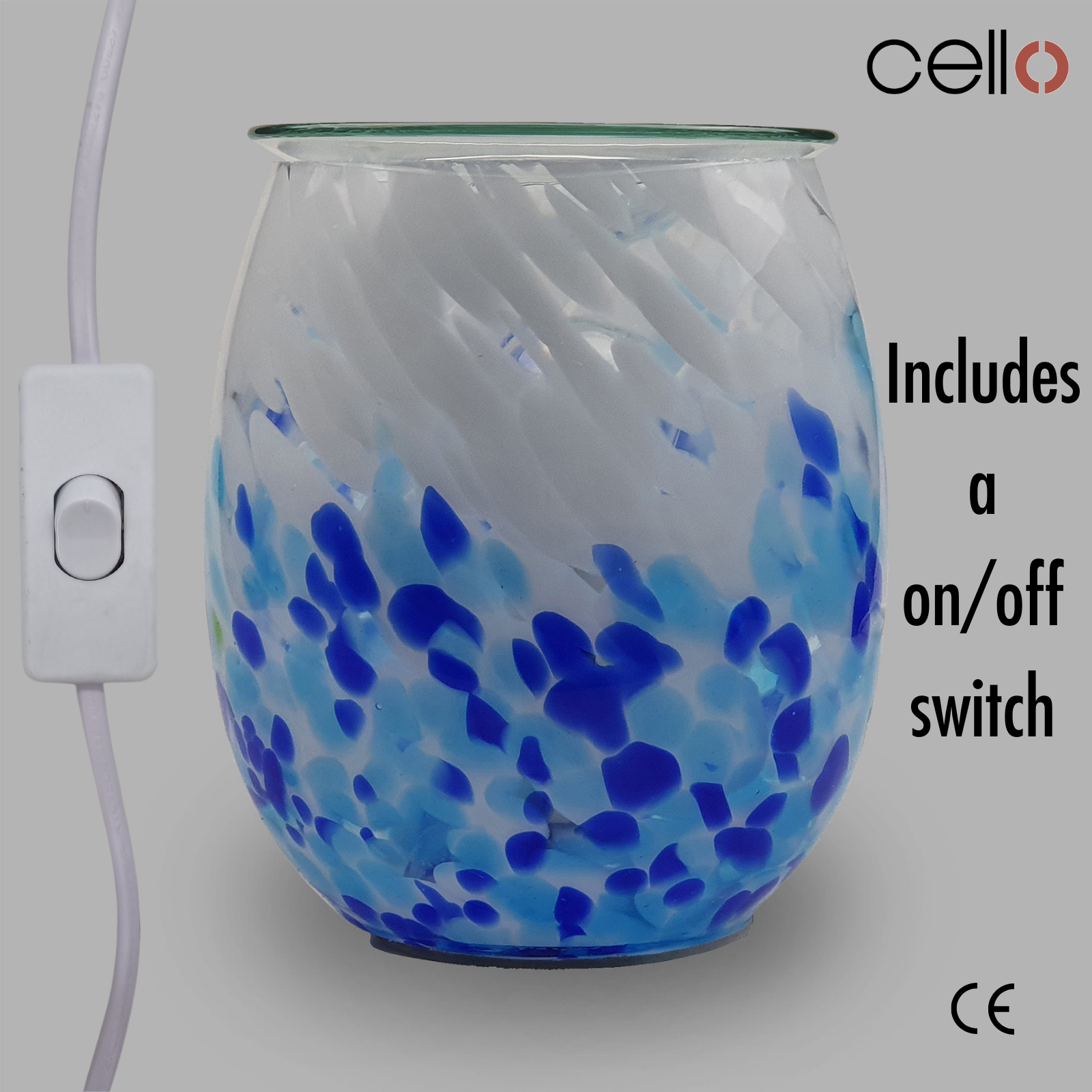 Premium Cello Electric Wax Warmer - Handcrafted Art Glass with Crashing Waves Design for Home Aromatherapy & Relaxation | Perfect for Living Room, Bedroom, Spa & Office Decor