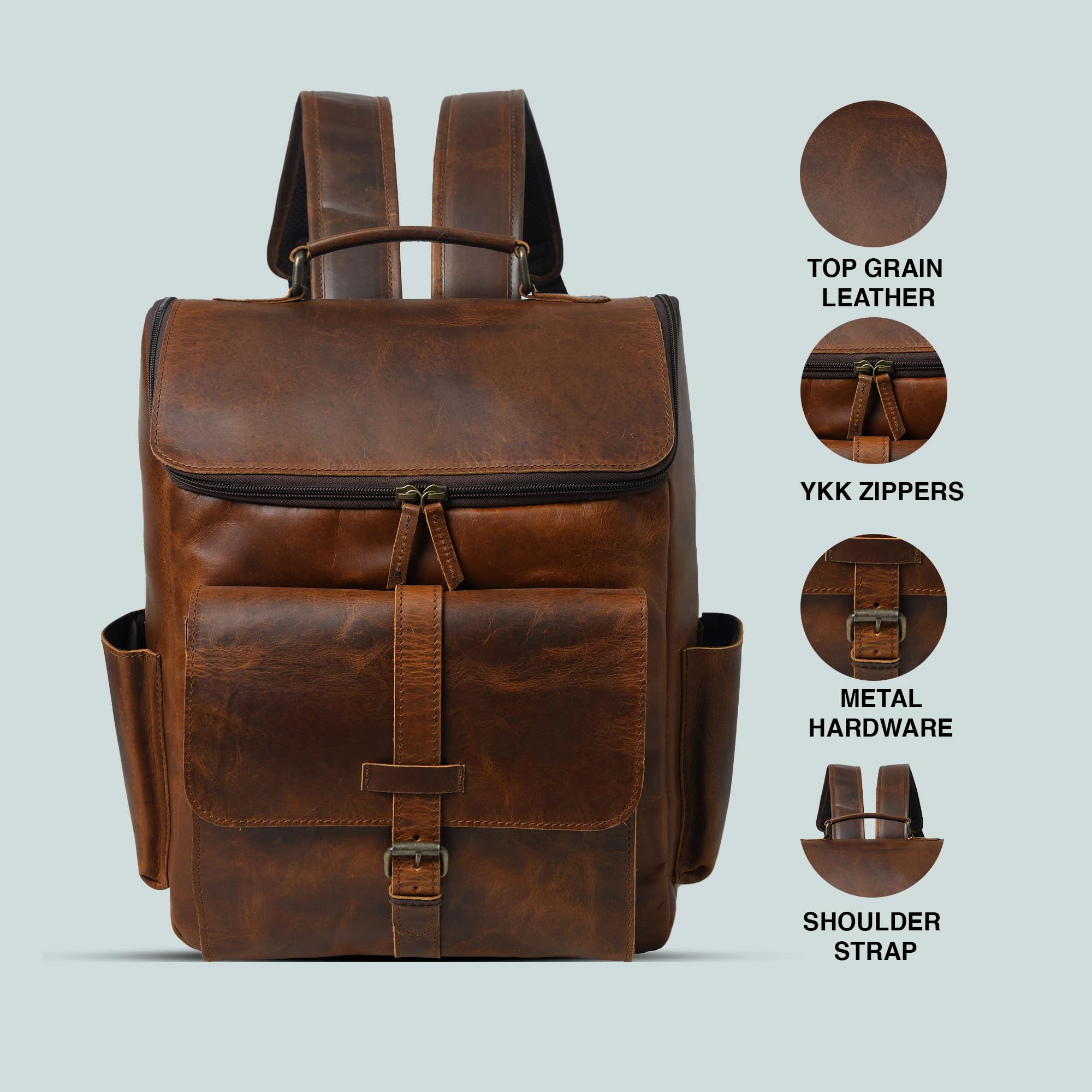 Premium Top Grain Leather Backpack for Men & Women - 16