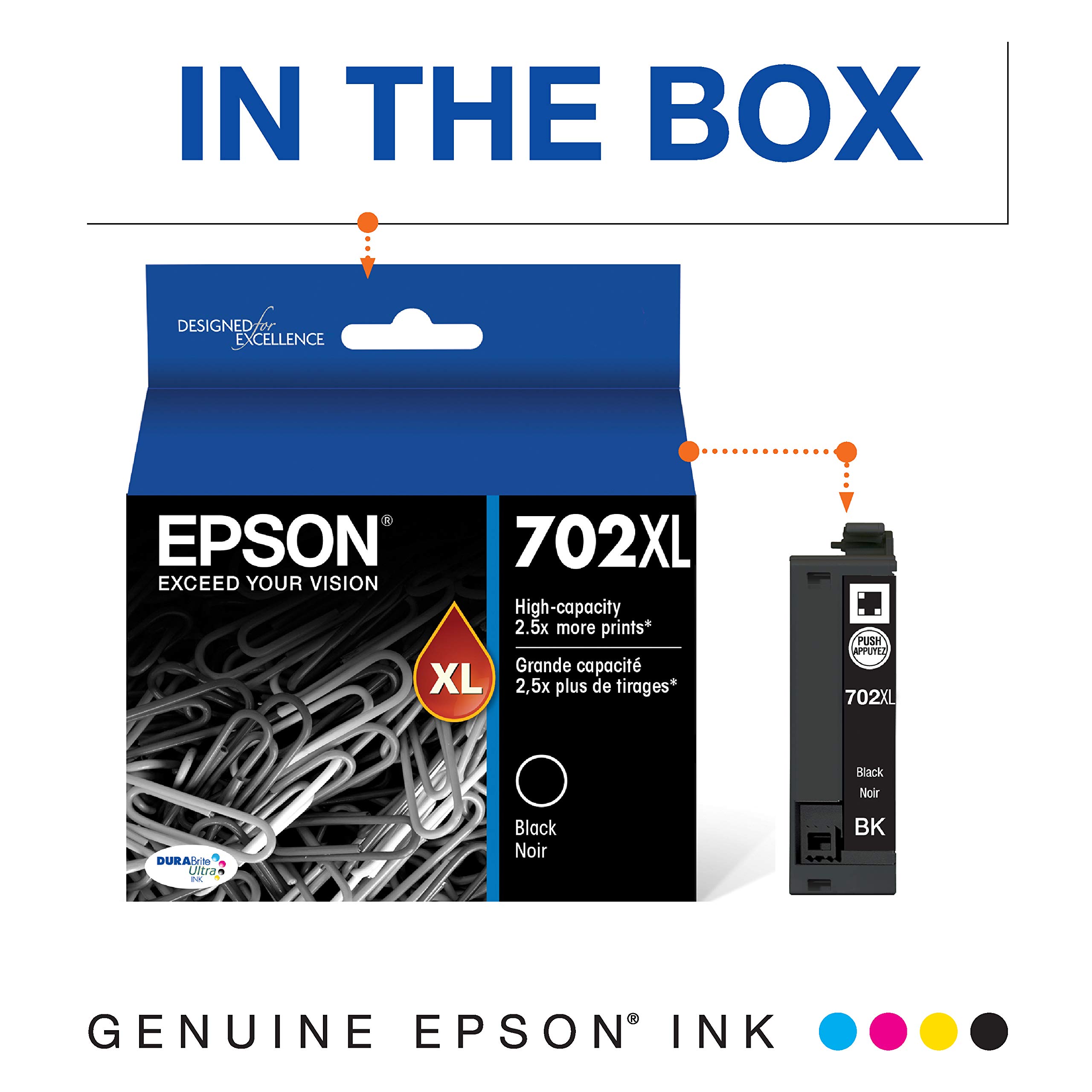 Epson T702120-BCS DURABrite Ultra Black & Color Combo Pack Ink Cartridges - Standard Capacity | T702XL120-S High Capacity Black Ink | Compatible with Epson Printers | Home & Office Printing Solution