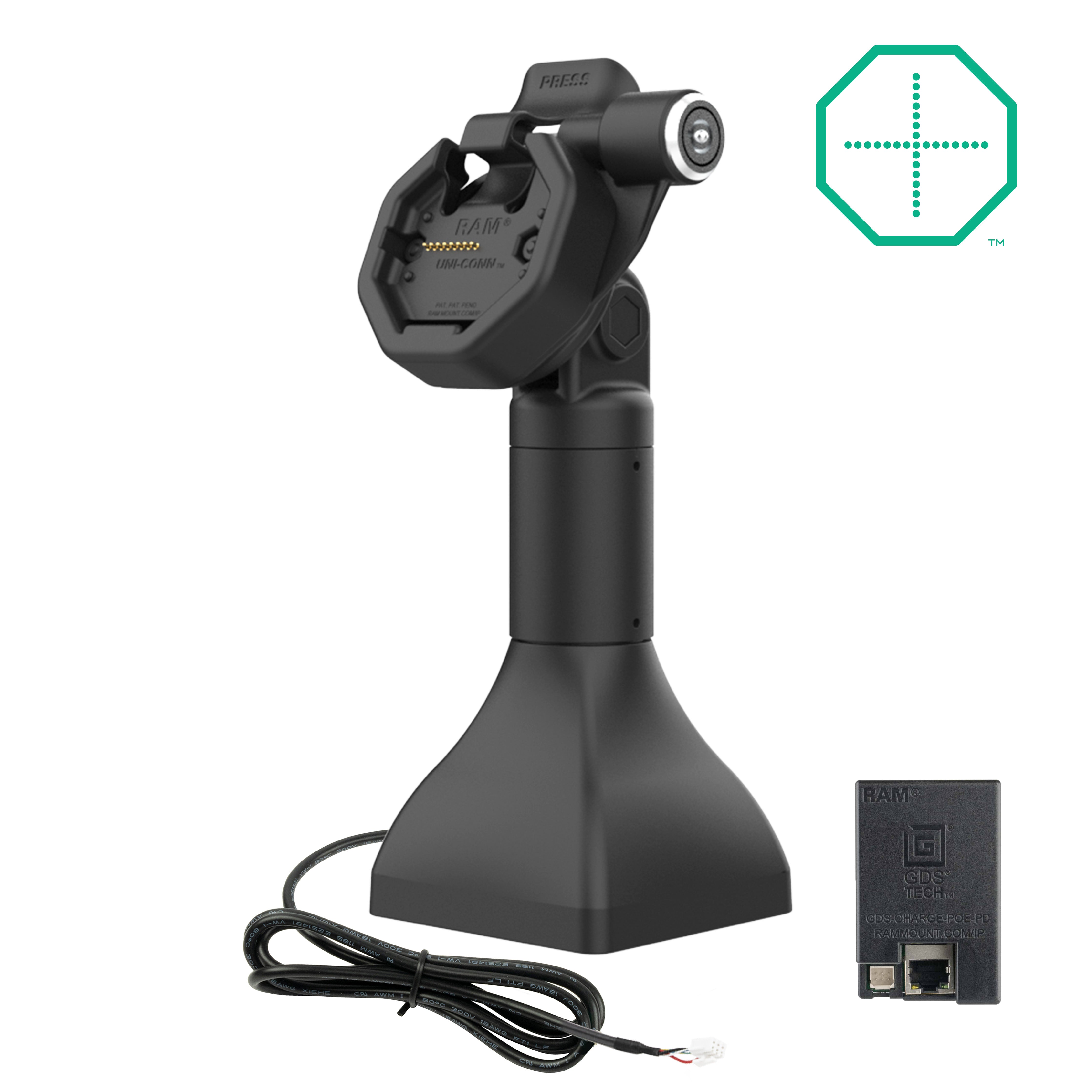 GDS® Uni Conn™ Powered 7-Locking Pedestal Dock with PoE - Secure Charging Station for Multiple Devices | Ideal for Office, Conference Rooms & Workspaces (RAM GDS DOCKLR D11 7 U3E)