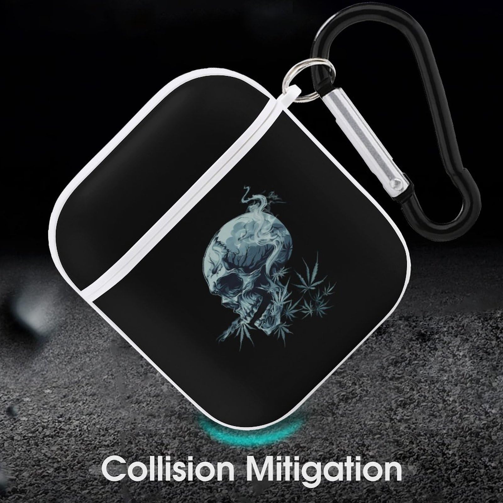 Skull Weed Smoking Bluetooth Headphone Case - Protective Cover for AirPods 1 & 2 - Portable Earphone Storage for Travel, Gym & Outdoor Activities