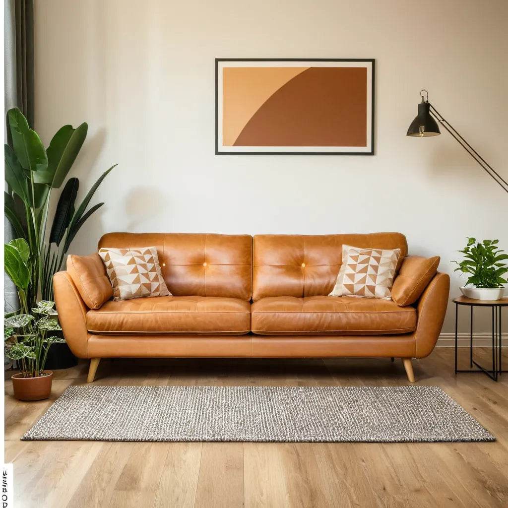 Premium Heather Faux Leather Sofa - Modern PU Leather Couch for Living Room, Office & Lounge - Comfortable Mid-Century Style Sectional Sofa with Sturdy Wooden Frame (Perfect for Small Spaces, Apartments & Home Theater Seating)