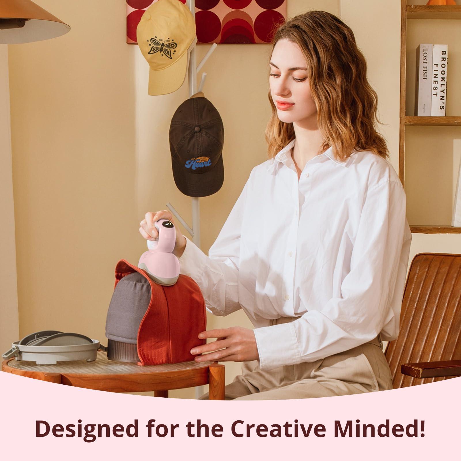 HTVRONT Hat Press Machine for Caps, Hats & Pillows - Digital Display, Adjustable Temperature & Timer - Fast, Even Heating - Portable Pink Heat Press for DIY, Embroidery & Customization - Perfect for Home, Crafting & Small Business Use