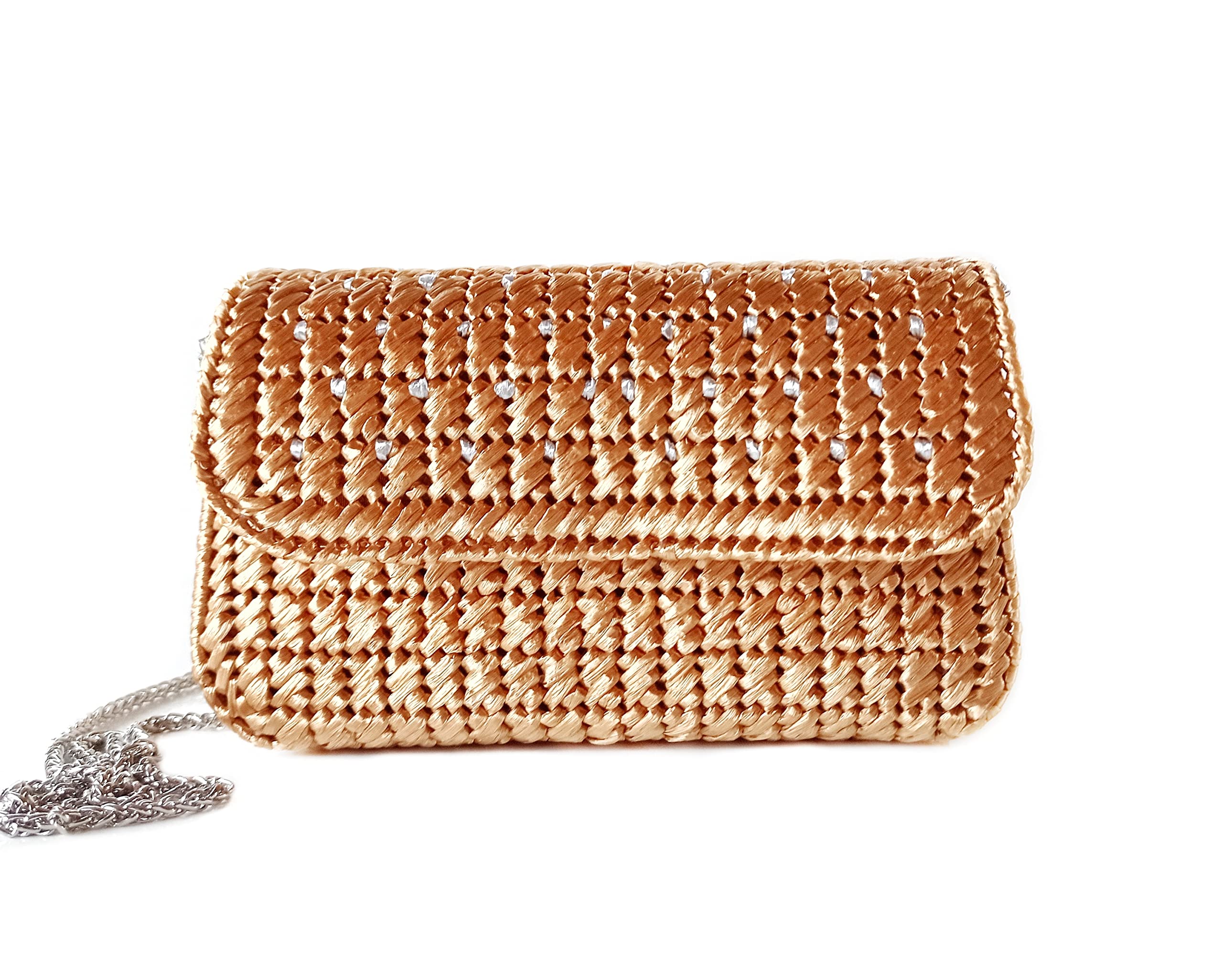 Elegant Gold Clutch Evening Bag - Mini Straw Crossbody Purse with Woven Shoulder Strap - Perfect for Bridesmaids, Weddings & Parties