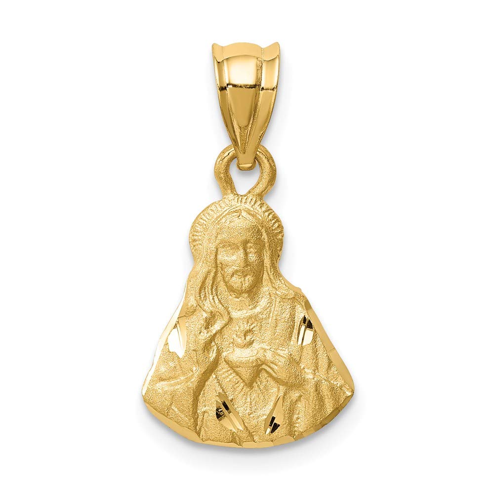 14K Solid Yellow Gold Brushed & Diamond-Cut Jesus Pendant Charm - Religious Jewelry for Men & Women, Perfect for Gifts, Baptism & Everyday Faith Wear