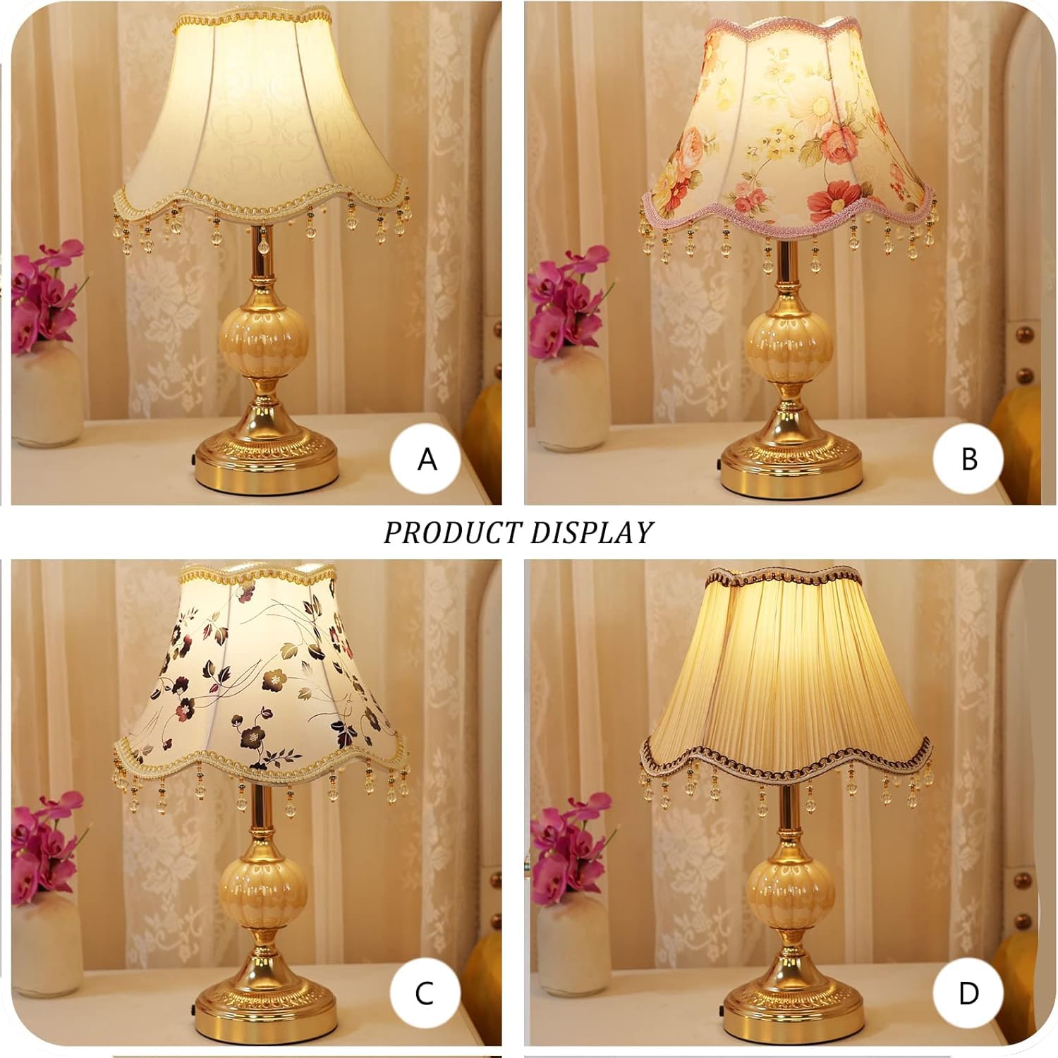 Classic Tiffany European Style Table Lamp with Fabric Drum Shade & Gold Base - Elegant Bedside Desk Lamp for Bedroom, Living Room, Office | Perfect for Nightstand, Study Room & Home Decor