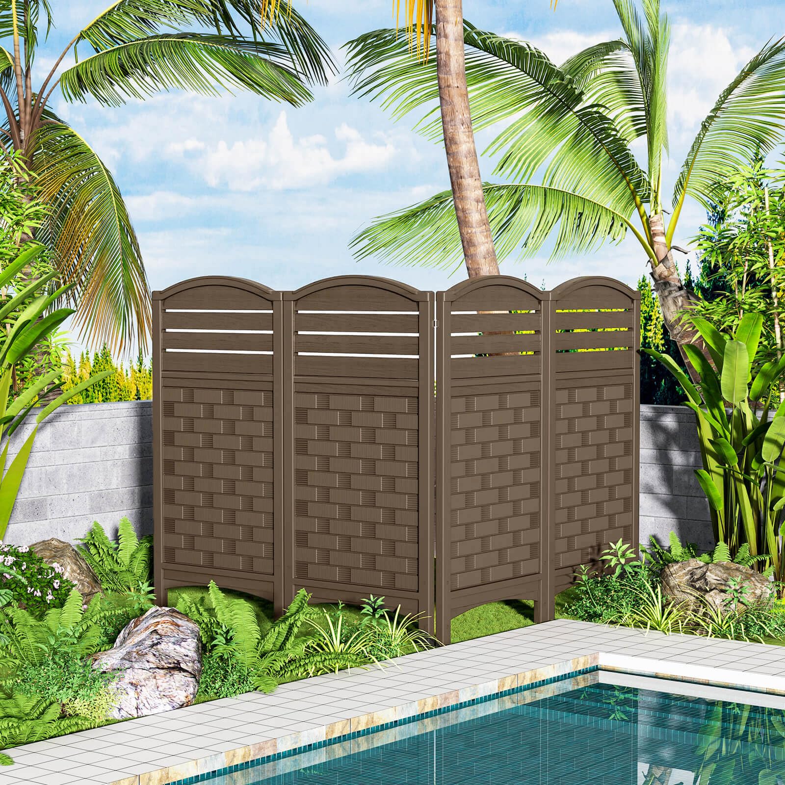 ADDOK 4-Panel Vinyl Privacy Fence Screen for AC Units & Outdoor Equipment - 45