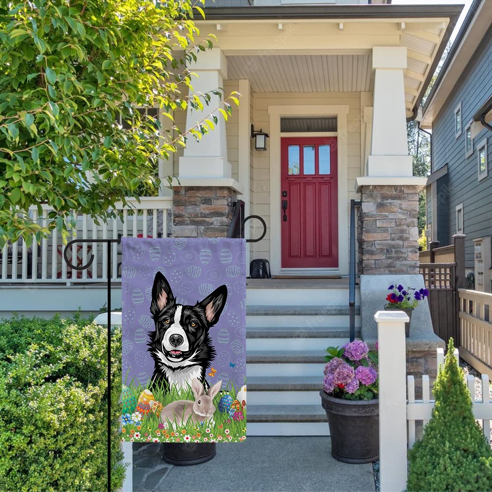 Staffordshire Bull Terrier Easter House Flag - Double Sided 28x40 Inch Outdoor Yard Decoration with Peeking Dog, Easter Eggs & Bunny Design | Perfect for Spring Celebrations, Front Porch Decor & Holiday Festivities