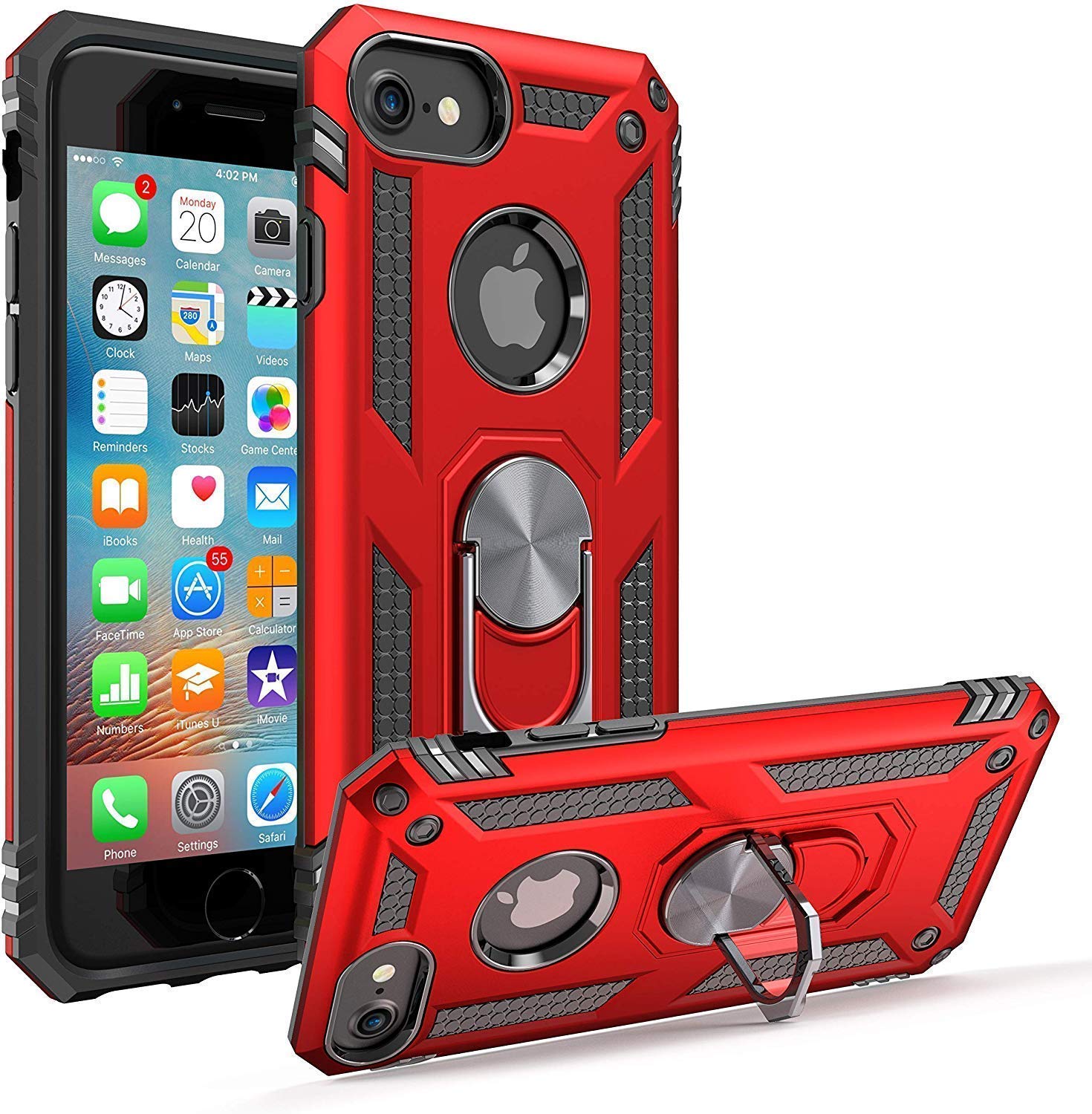 Shockproof iPhone 8/7 Case with Kickstand Ring - Durable Back Cover for 4.7-inch iPhone 7 & 8 (KKRD Model) - Perfect for Outdoor Activities, Work & Daily Protection