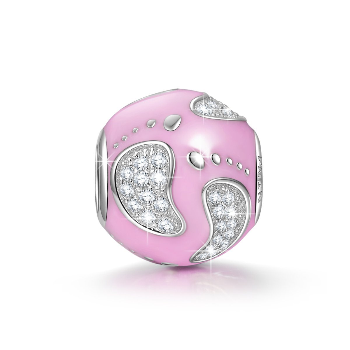 NINAQUEEN 925 Sterling Silver Pink Bead Charm - Valentine's Day Gifts for Mom, Baby Feet Jewelry for Girls, Perfect for Bracelets & Necklaces - Ideal for Birthdays, Anniversaries & Special Occasions