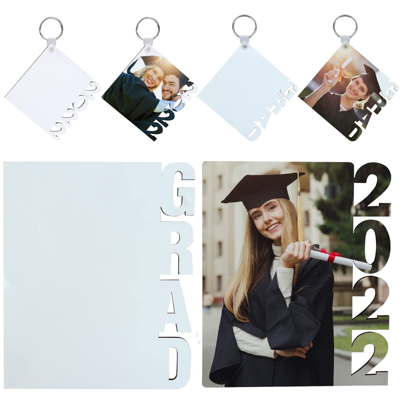 2022 Graduation Sublimation Blanks Keychains - DIY MDF Heat Transfer Keychain Set with Key Rings - Perfect for Graduation Gifts, Party Favors & Personalized Souvenirs