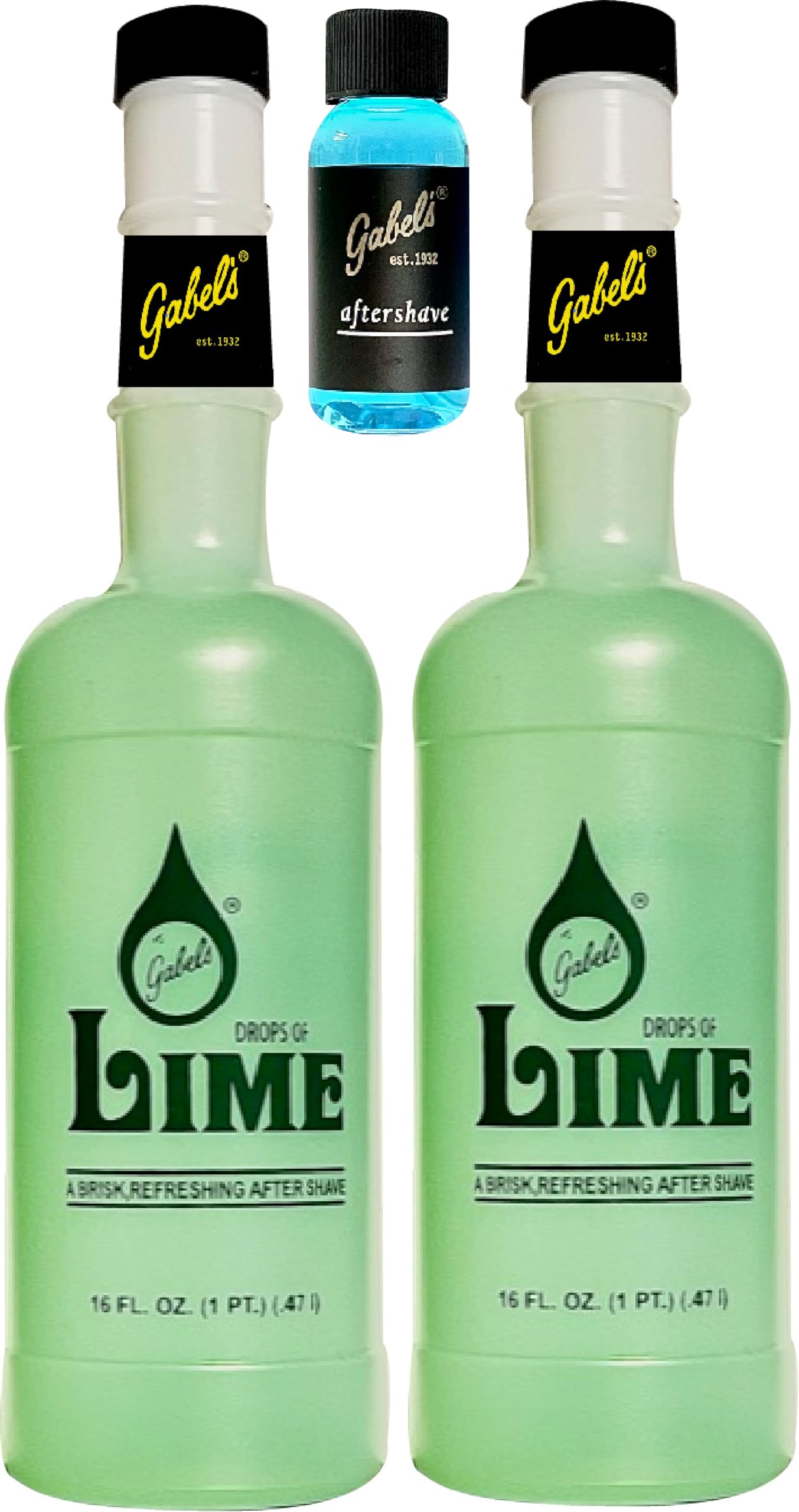 Authentic Gabel's Drop of Lime Aftershave - 16oz Regular Size & 1oz Travel Size (2-Pack) - Exclusive Black Logo - Perfect for Men's Post-Shave Care & Travel Grooming Essentials