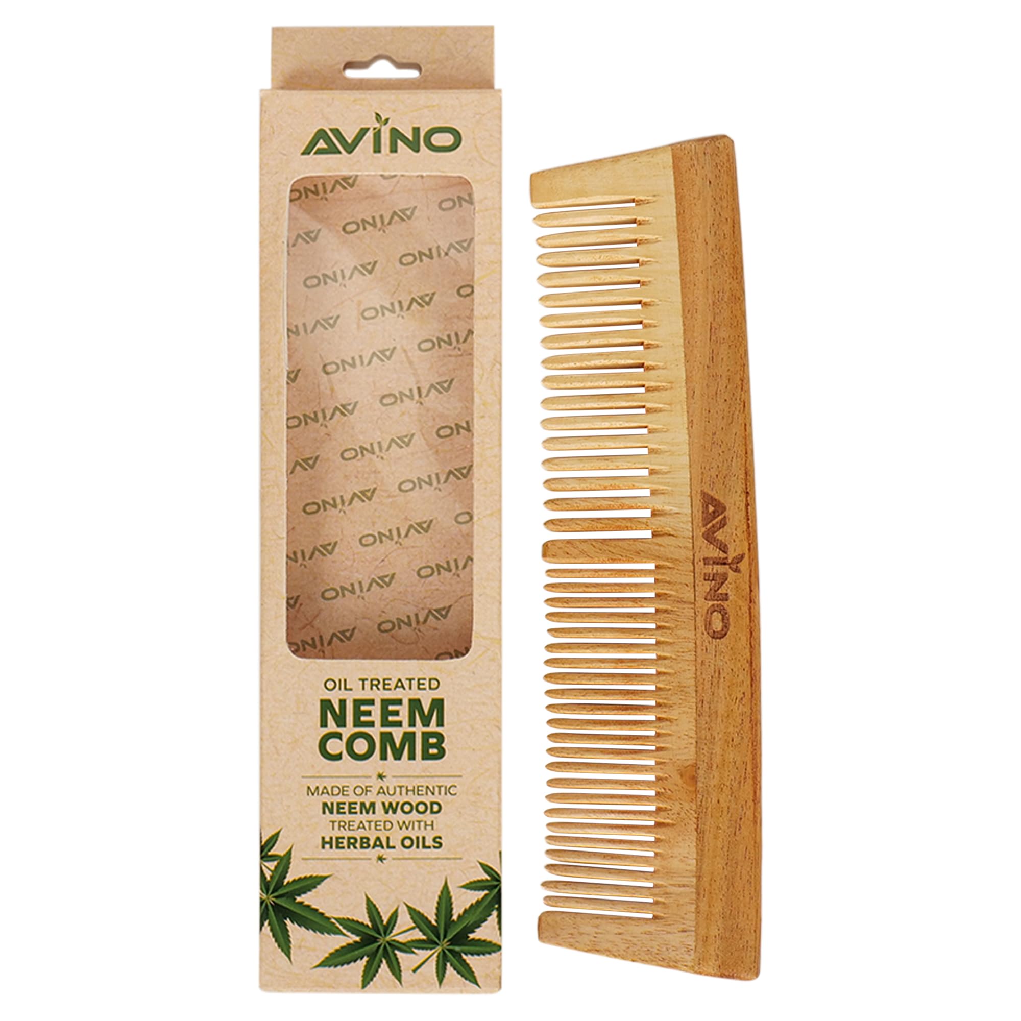 Avino Natural Neem Wood Hair Comb for Smooth & Shiny Hair - Anti-Static & Scalp Massage - Pack of 1 - Perfect for Daily Hair Care & Styling at Home, Travel, and Salon Use