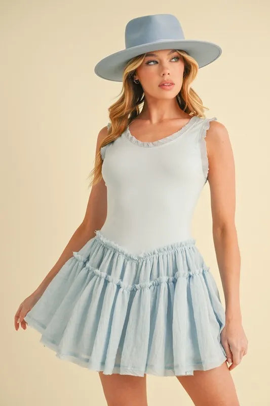 Frill Sleeveless White Summer Mini Dress for Women - Flowy Party & Beach Dress, Perfect for Vacation, Date Night & Outdoor Events