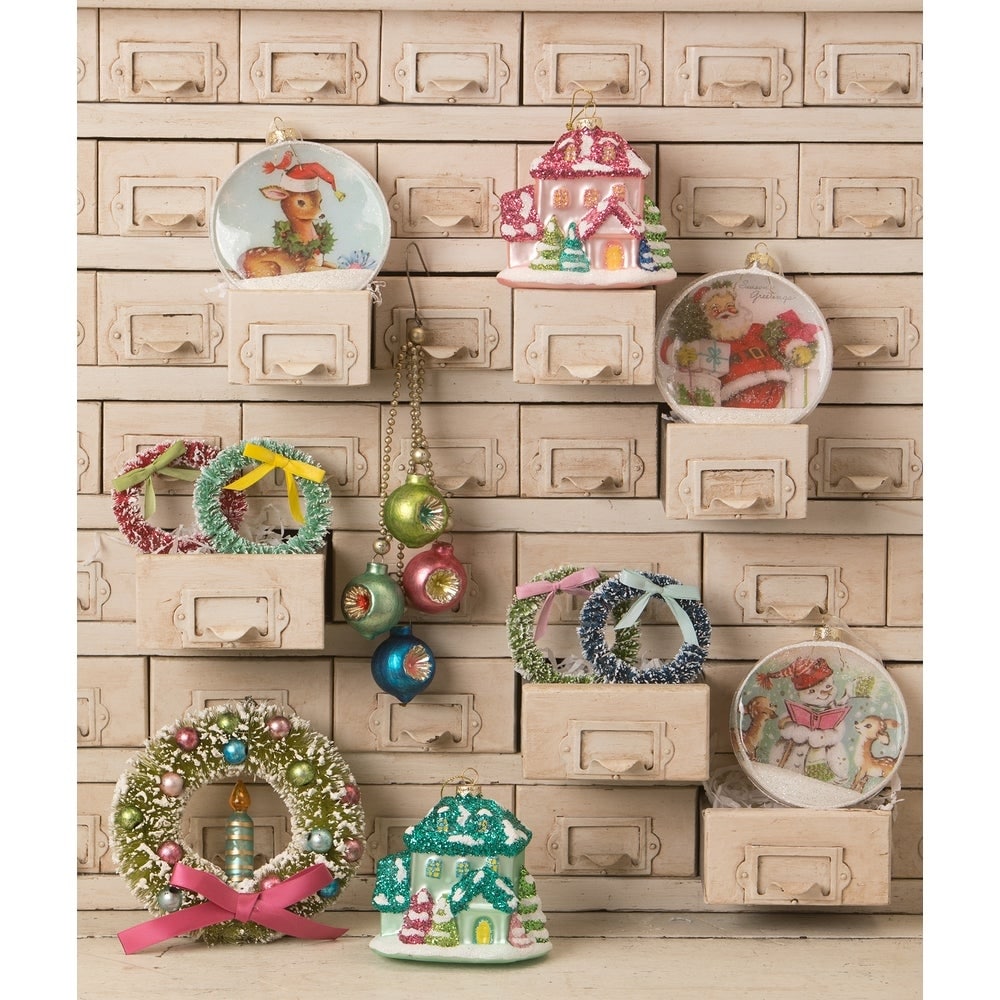 Bethany Lowe Designs Brights Candle in Wreath Ornament - Holiday Home Decor for Christmas Tree, Mantel & Festive Table Centerpiece