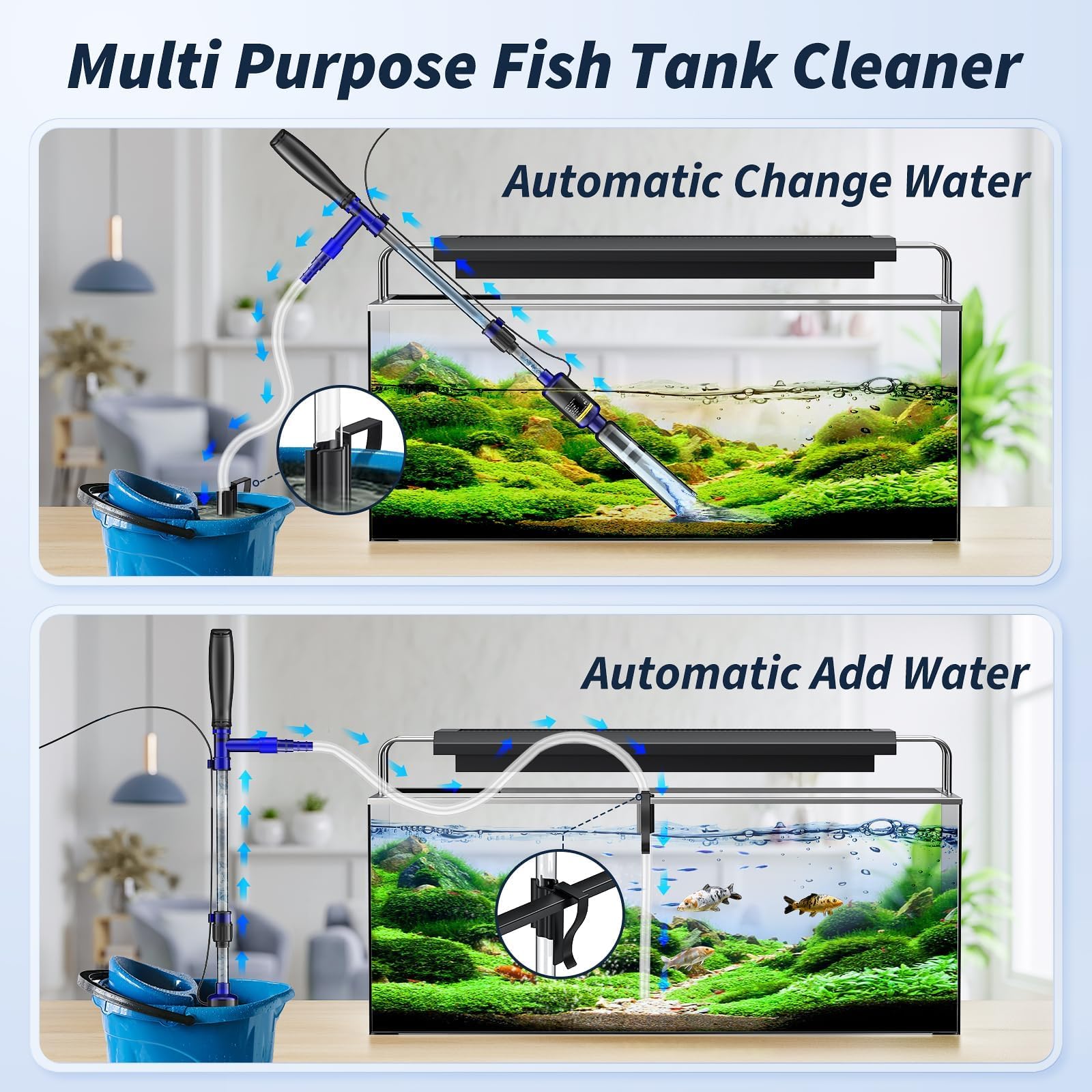 Electric Aquarium Gravel Cleaner Vacuum - 530GPH/32W Powerful Fish Tank Cleaner with Adjustable Water Flow, Complete Aquarium Cleaning Kit for Water Changing & Sand Washing - Perfect for Freshwater & Saltwater Tanks