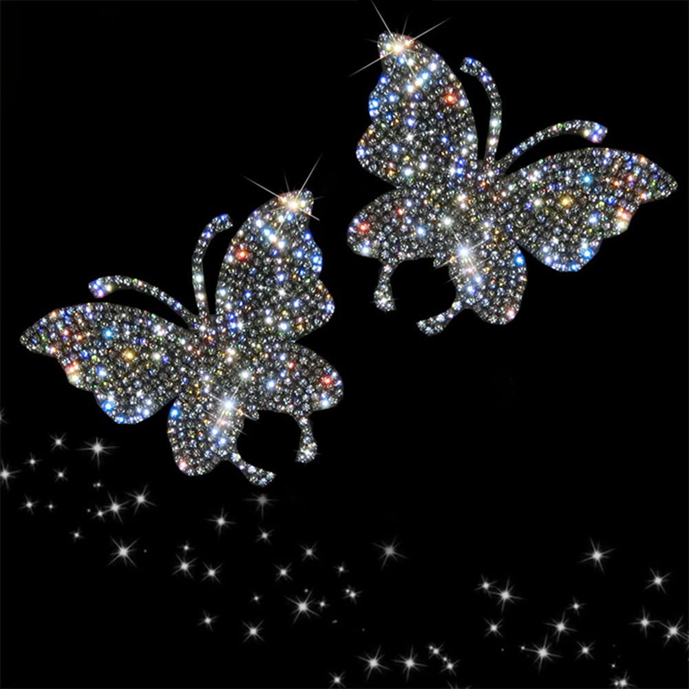 Sparkling Butterfly Rhinestone Car Stickers - 2 Pack Crystal Decals for Cars, Bumpers, Windows, Laptops & Luggage | Waterproof DIY Decoration for Girls, Teens & Women | Perfect for Personalizing Vehicles, Tech & Travel Accessories