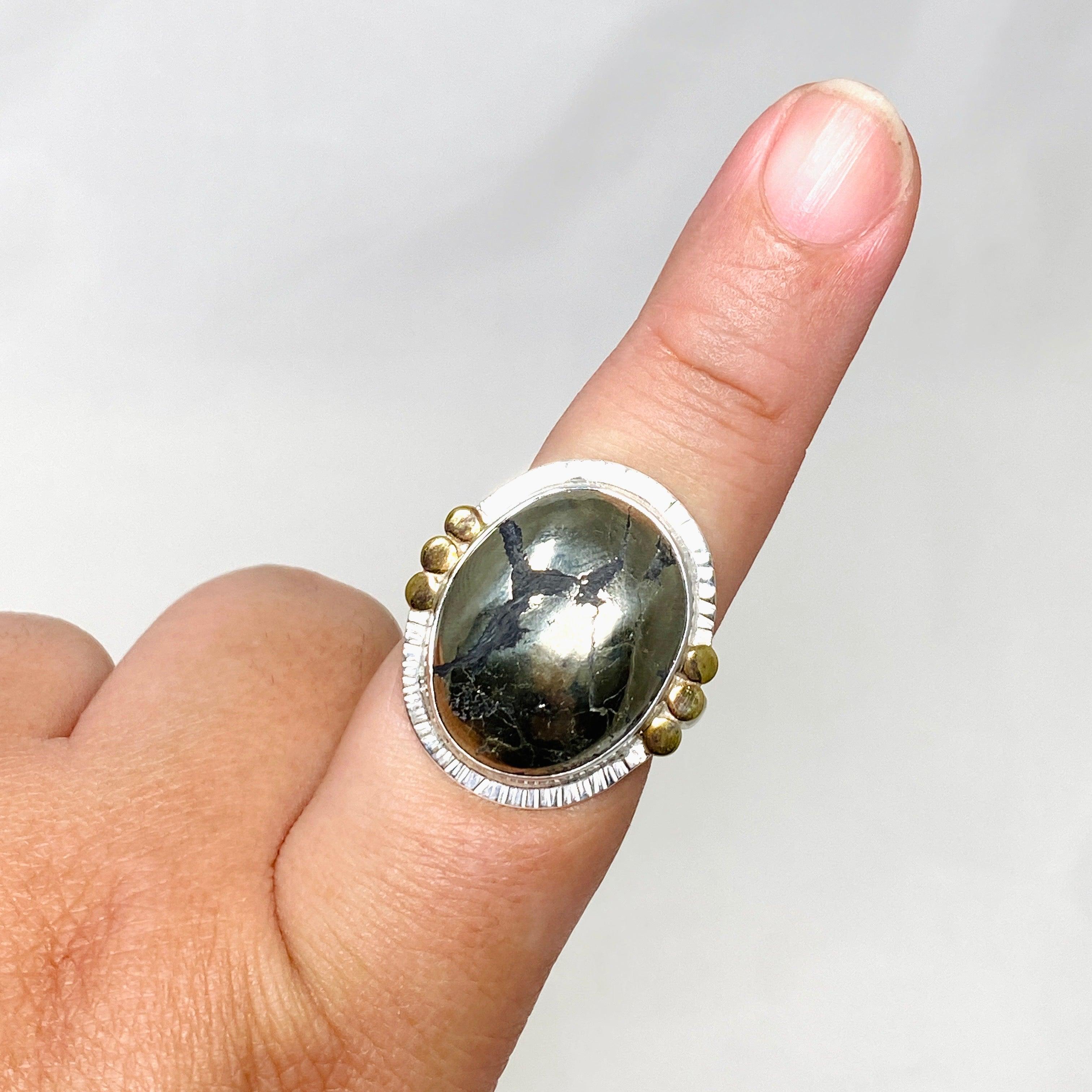 Healer's Gold Oval Ring with Brass Accents - Size 9 KRGJ3195 - Perfect for Spiritual Healing, Meditation & Boho Fashion