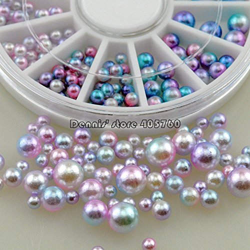 4 Sizes Pink & Blue Round Pearl Beaded Balls - Nail Art Rhinestones for DIY Salon, Manicure, Pedicure, Wheel Tips & Jewelry Making Decorations