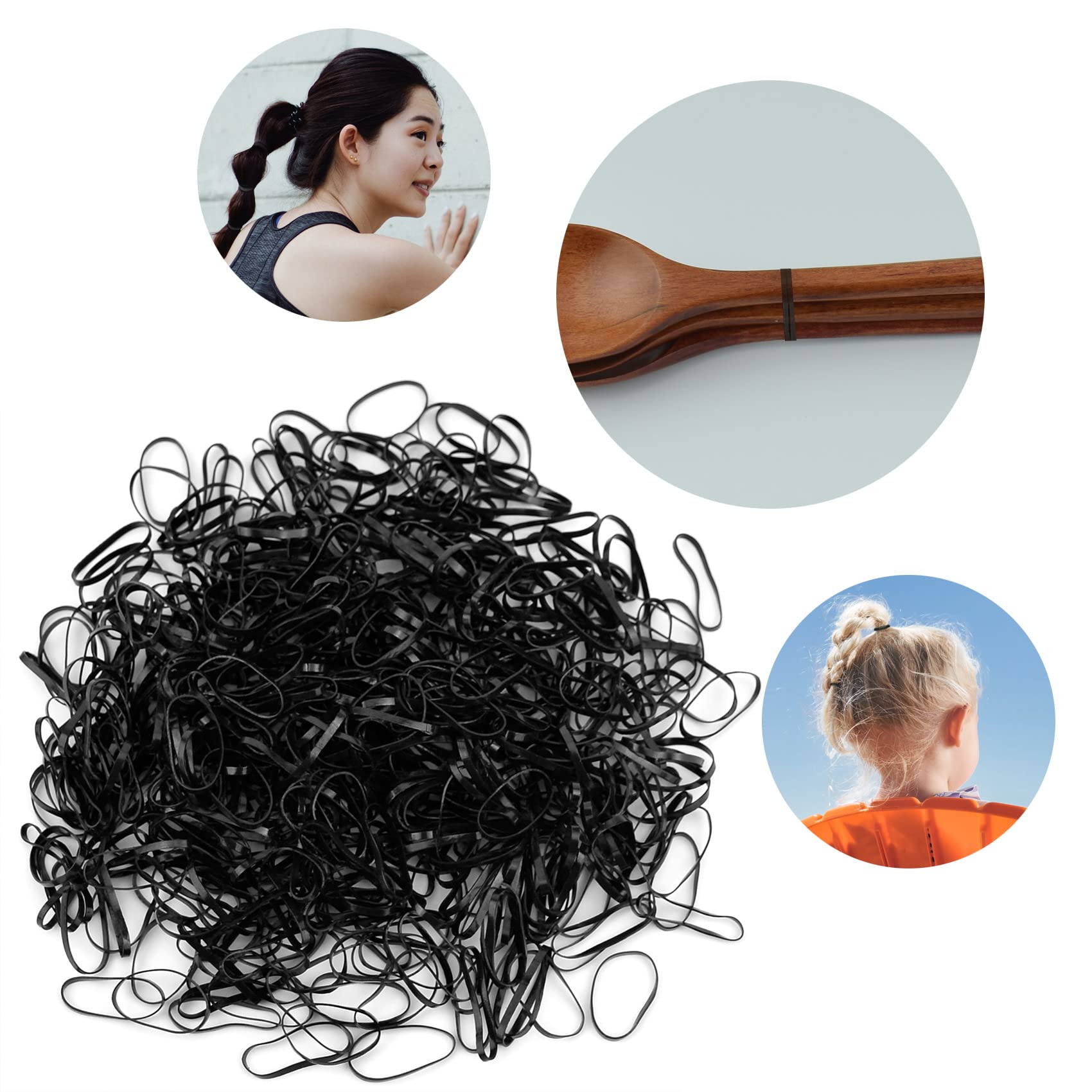250 Pcs Black Elastic Hair Bands - Small Hair Ties for Women & Girls - Soft No Damage Hair Elastics - Perfect for Ponytails, Braids & Bun Hairstyles (Black)