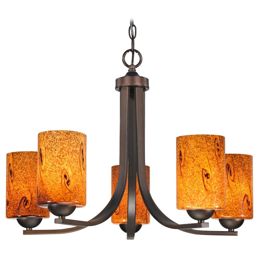 Elegant Modern Chandelier with Brown Art Glass Shades in Bronze Finish - Perfect for Dining Room, Living Room and Bedroom Lighting