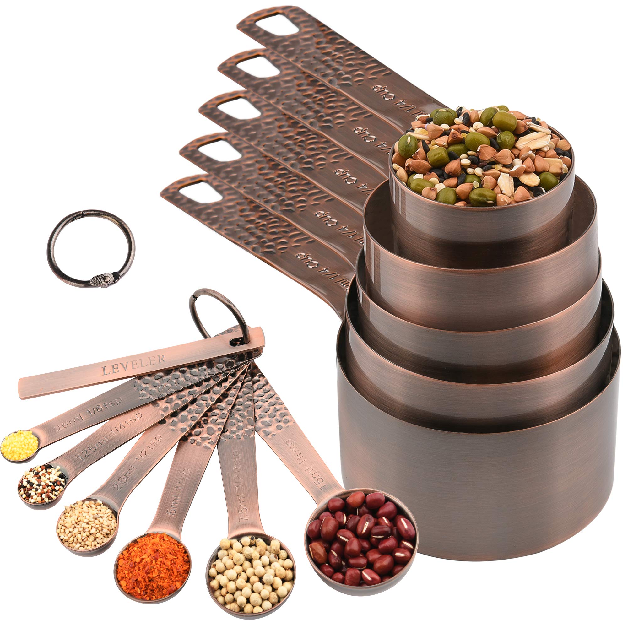 Premium 12-Piece Copper Measuring Cups and Spoons Set - Stainless Steel Kitchen Baking Tools for Dry & Liquid Ingredients (5 Cups, 6 Spoons + Leveler) | Perfect for Home Bakers, Cooking Enthusiasts & Professional Chefs