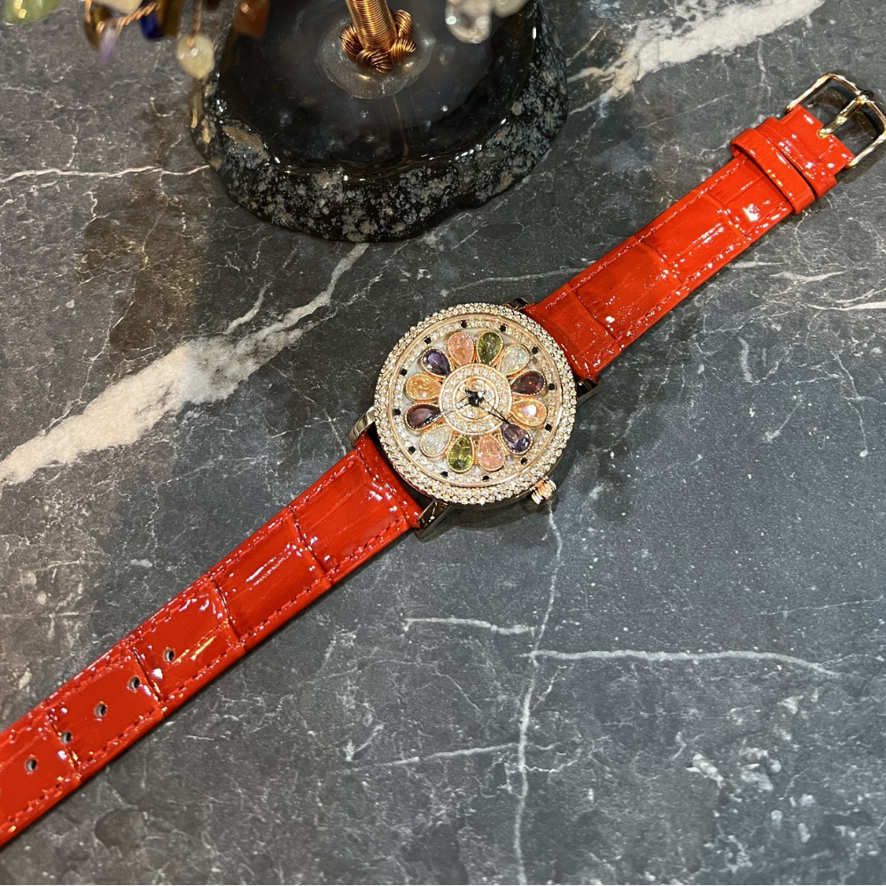 AG Collective Women's Red Leather Strap Watch L 5046 RGRB R - Elegant Fashion Accessory for Office, Party & Everyday Wear