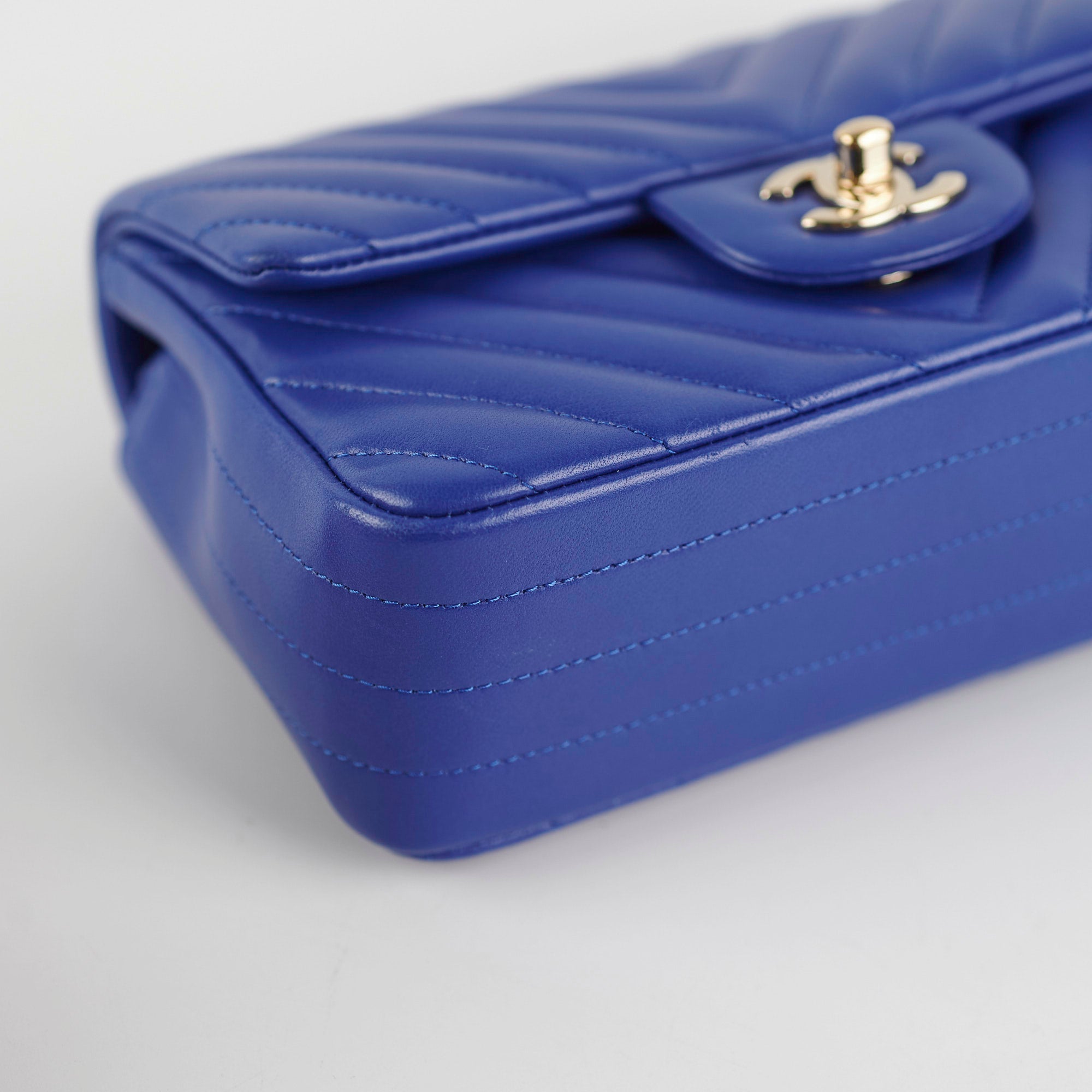 Chanel Mini Rectangular Chevron Blue Leather Crossbody Bag - Luxury Designer Handbag for Women, Perfect for Parties, Dates & Everyday Use