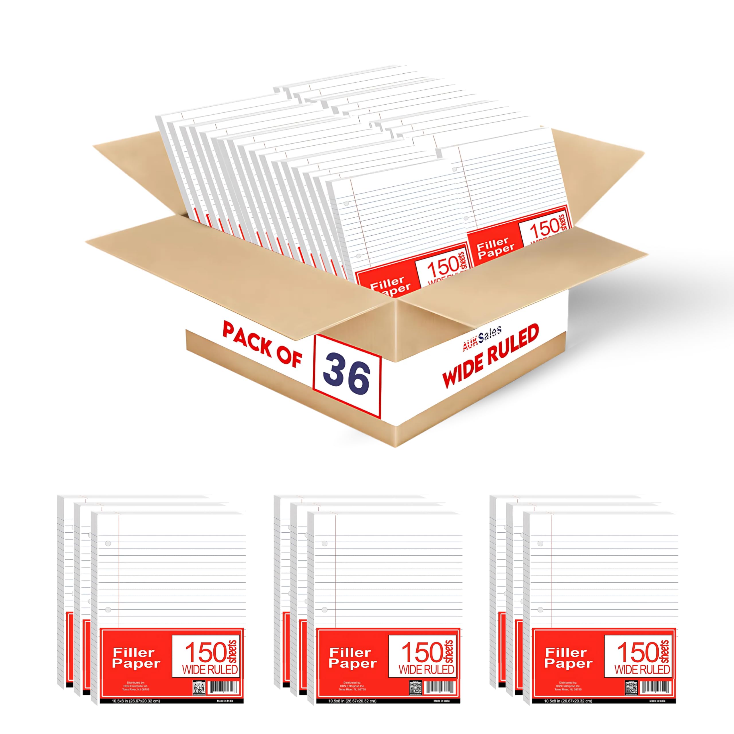 Loose Leaf Paper - Wide Ruled 3-Hole Punched Filler Paper, 150 Sheets per Pack (10.5