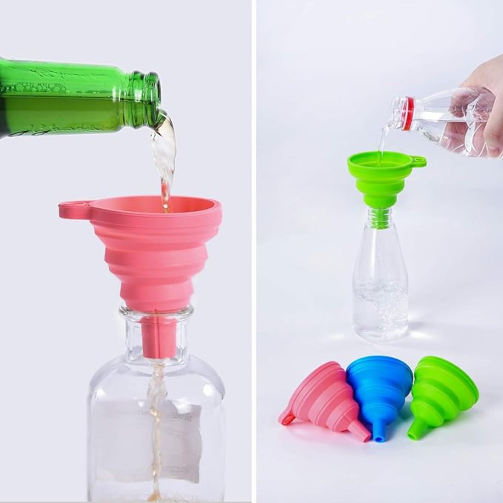 TASMAX Flexible Silicone Funnel - Foldable Mushroom Shape Kitchen Funnel for Oil, Liquids & Powder Transfer - Heat Resistant & Reusable - Pack of 3 - Perfect for Cooking, Baking, Auto Maintenance & DIY Projects