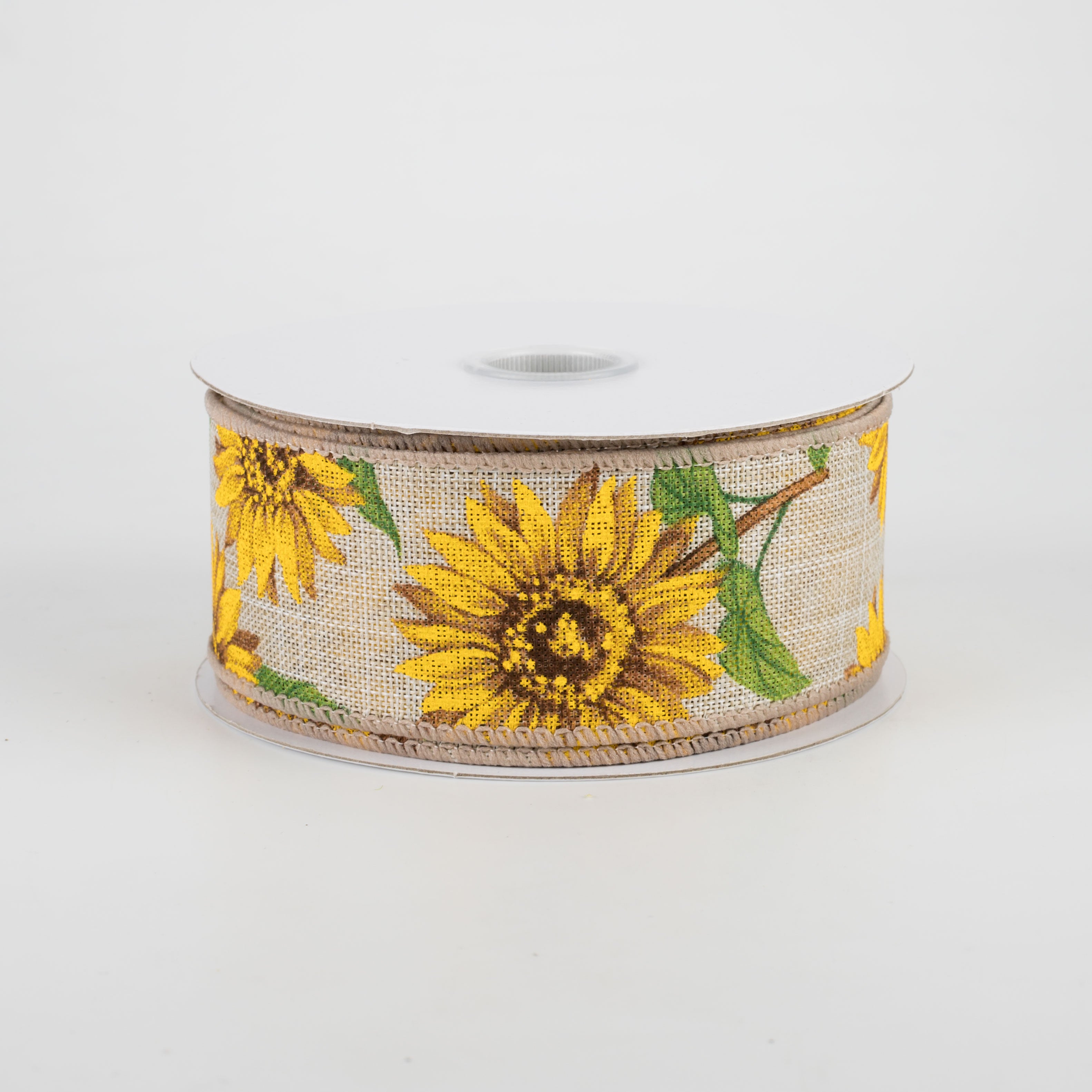 1.5 Inch Linen Sunflower Ribbon - Light Natural Color for DIY Crafts, Gift Wrapping, Hair Bows - 10 Yards Bulk Spool