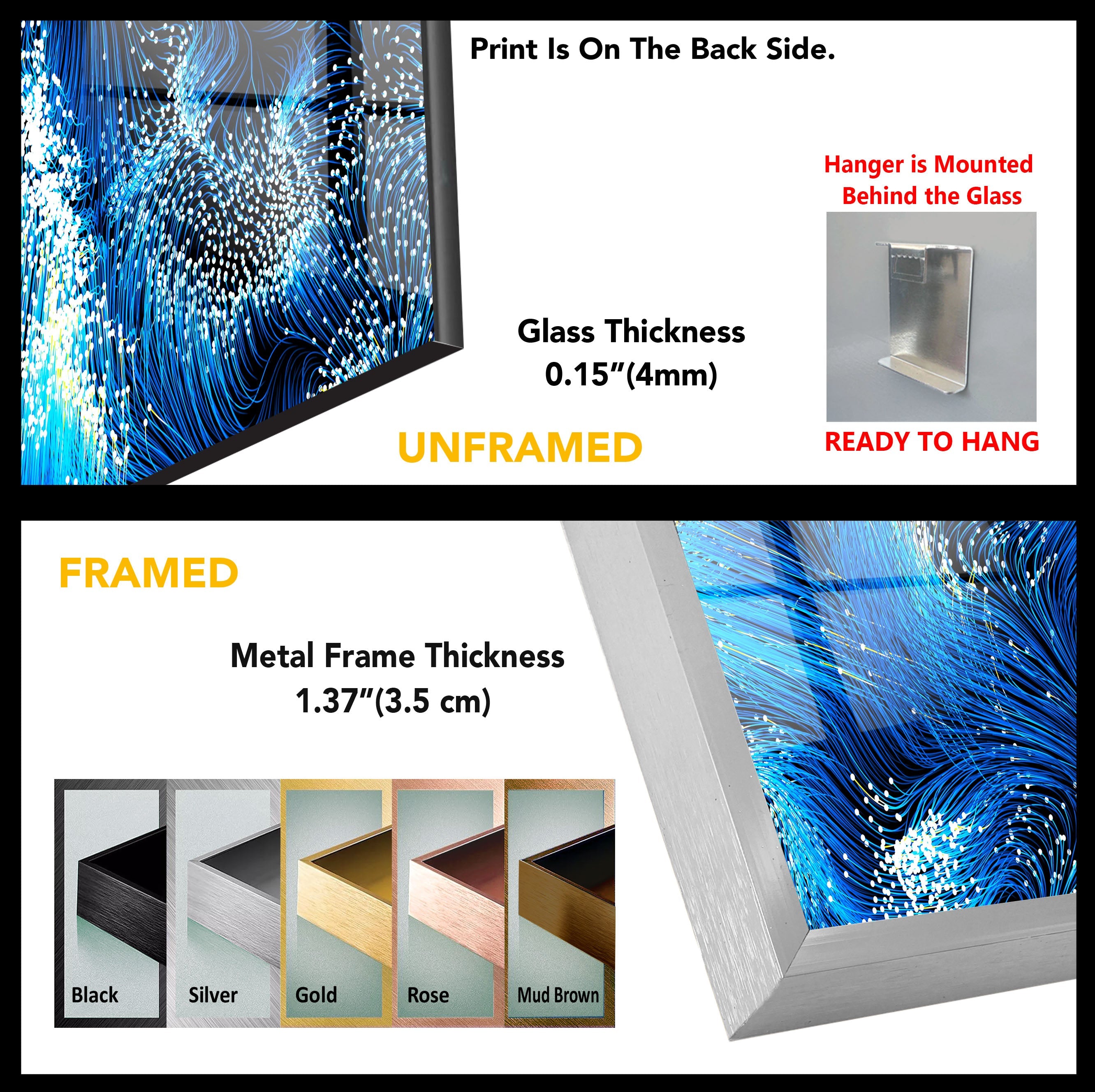 Blue Black Swirl Glass Wall Art - Handmade Modern Abstract Decor for Living Room, Bedroom & Office | Shatter-Resistant Hanging Art Piece