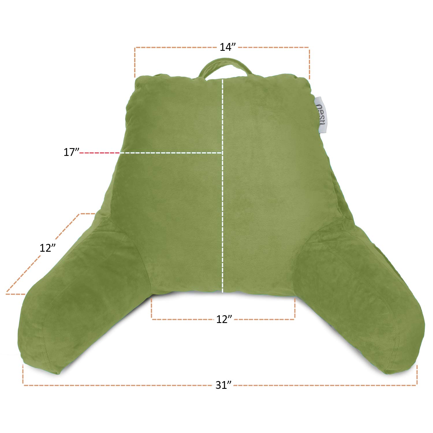 Nestl Reading Pillow with Memory Foam - Standard Bed Pillow for Back Support, Sitting in Bed & Chair - Green Backrest Pillow with Pockets - Perfect for Reading, Watching TV & Relaxing in Bed or Sofa